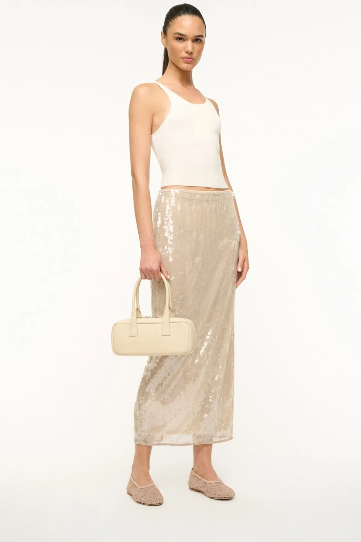 STAUD ALBA BALLET FLAT CHAMPAGNE CRYSTAL MESH