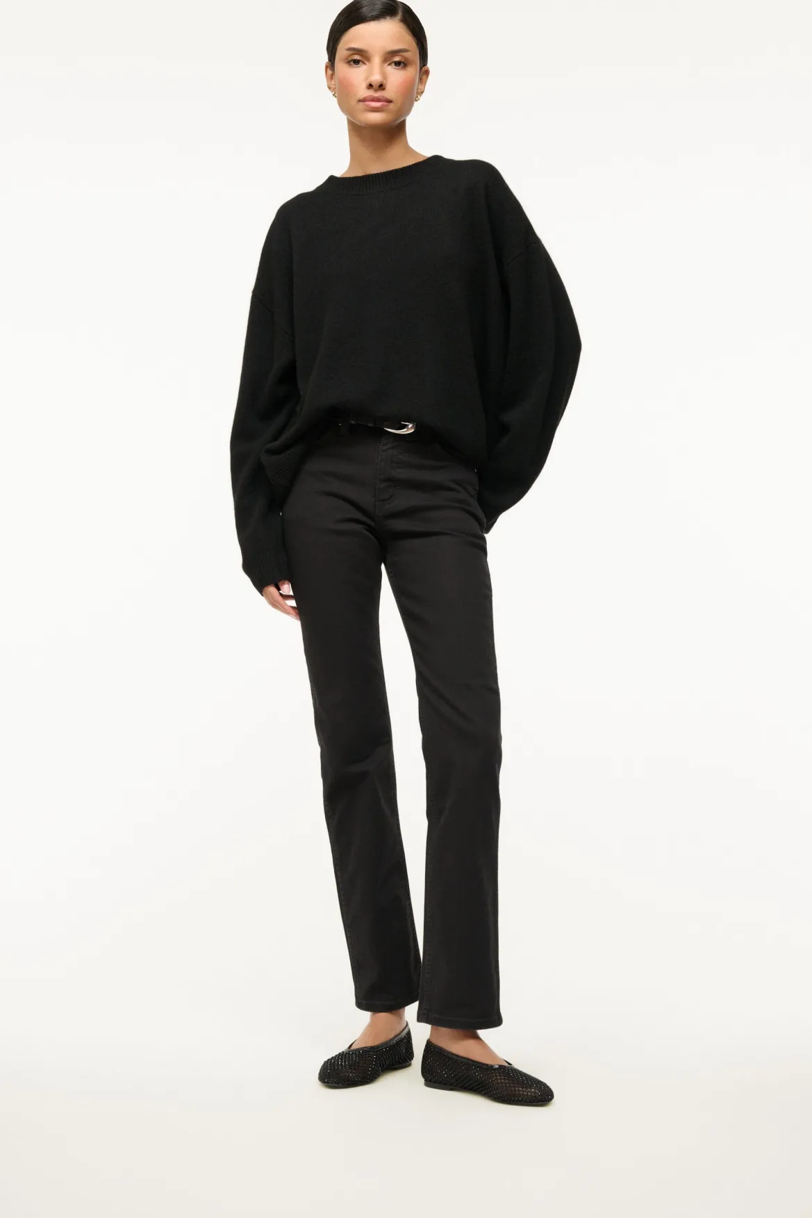 STAUD ALBA BALLET FLAT BLACK CRYSTAL MESH