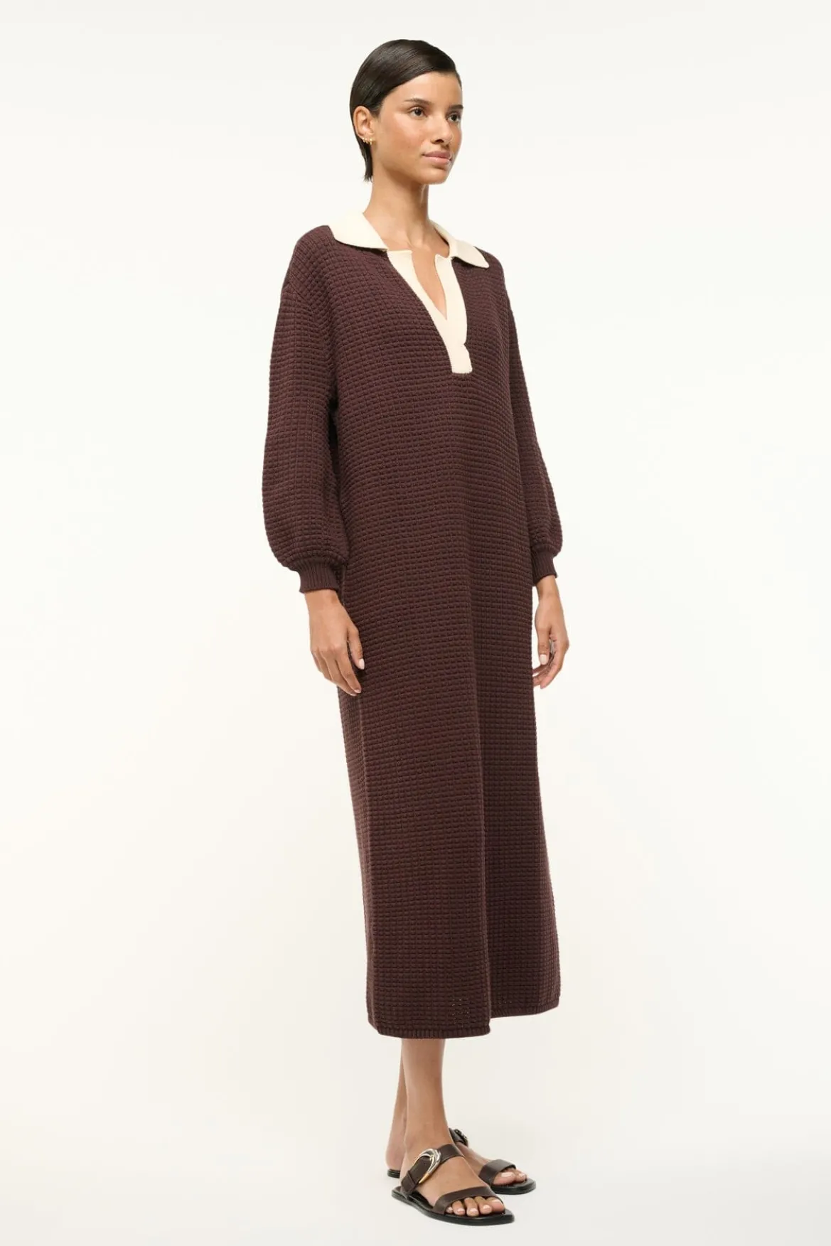 STAUD ALTEA DRESS DARK CHOCOLATE IVORY