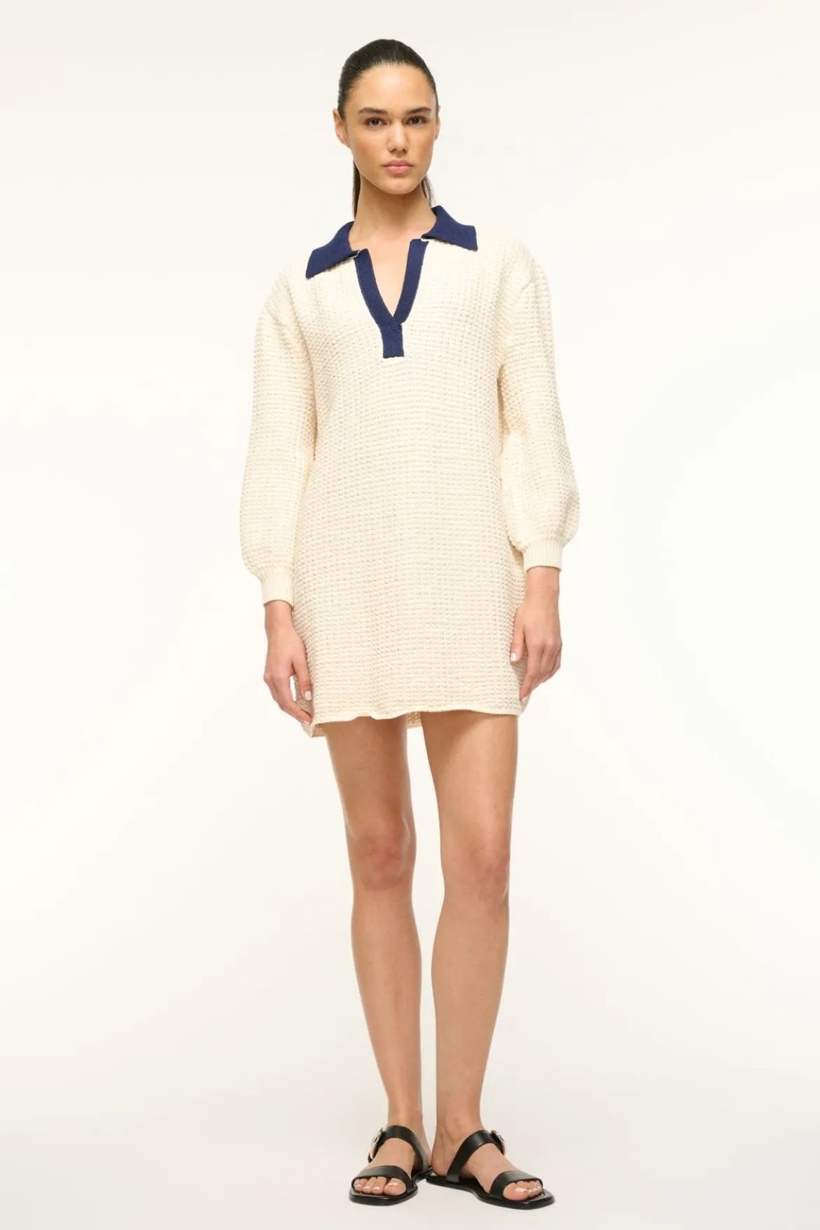 STAUD ALTEA MINI DRESS IVORY NAVY