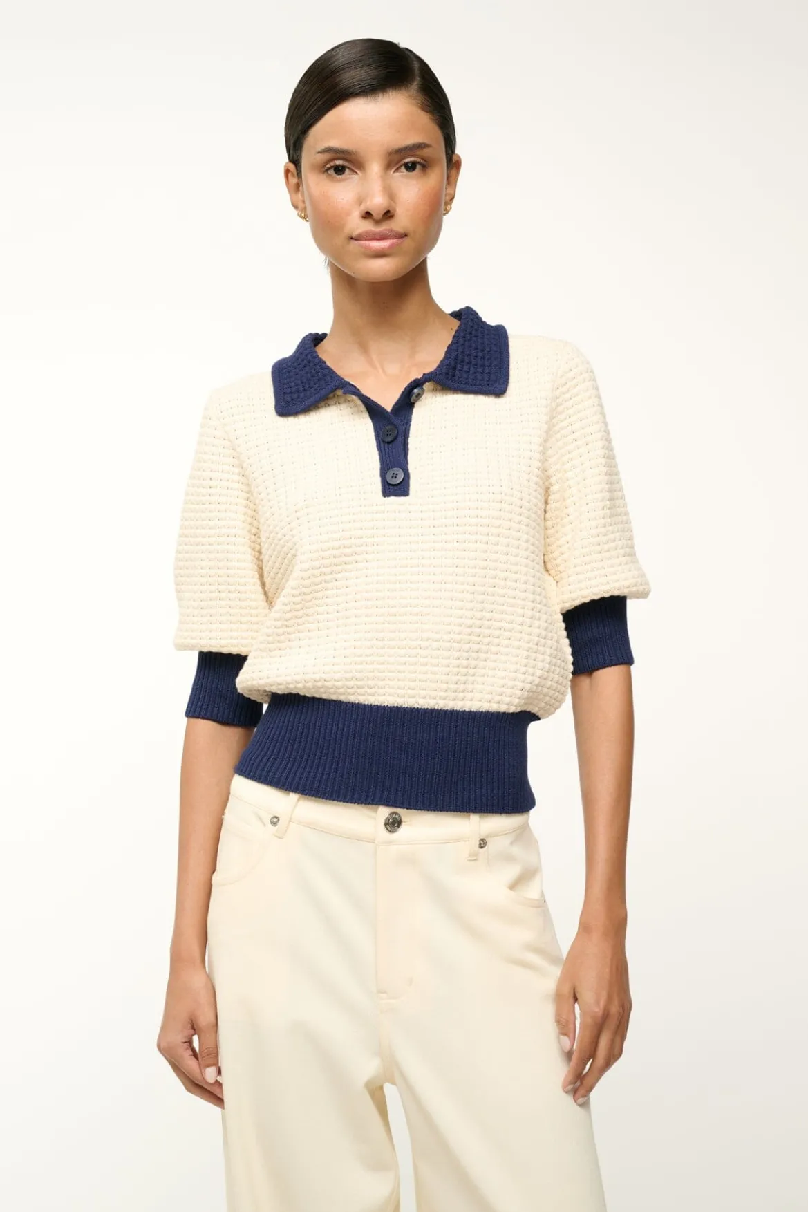 STAUD ALTEA SWEATER IVORY NAVY