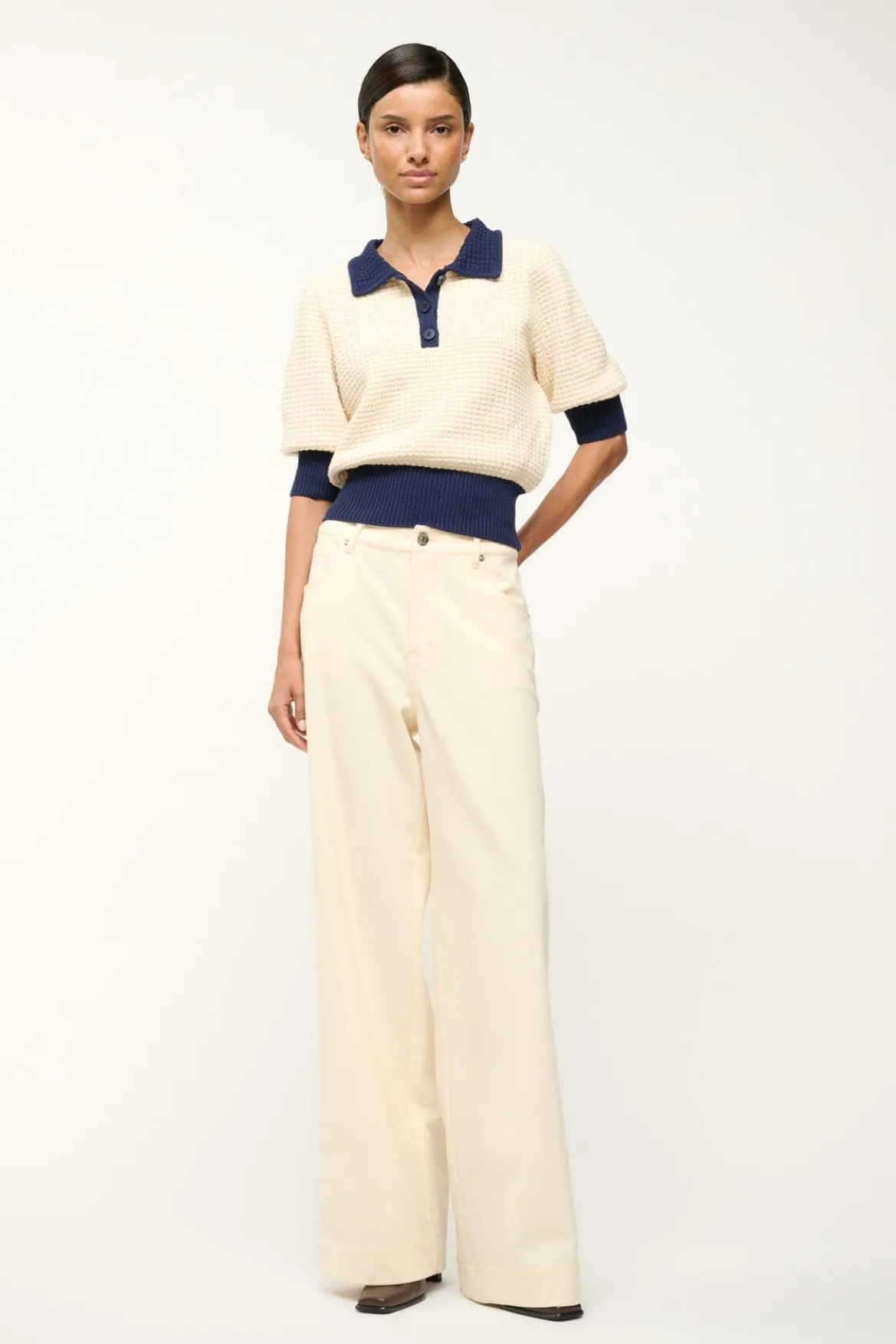 STAUD ALTEA SWEATER IVORY NAVY