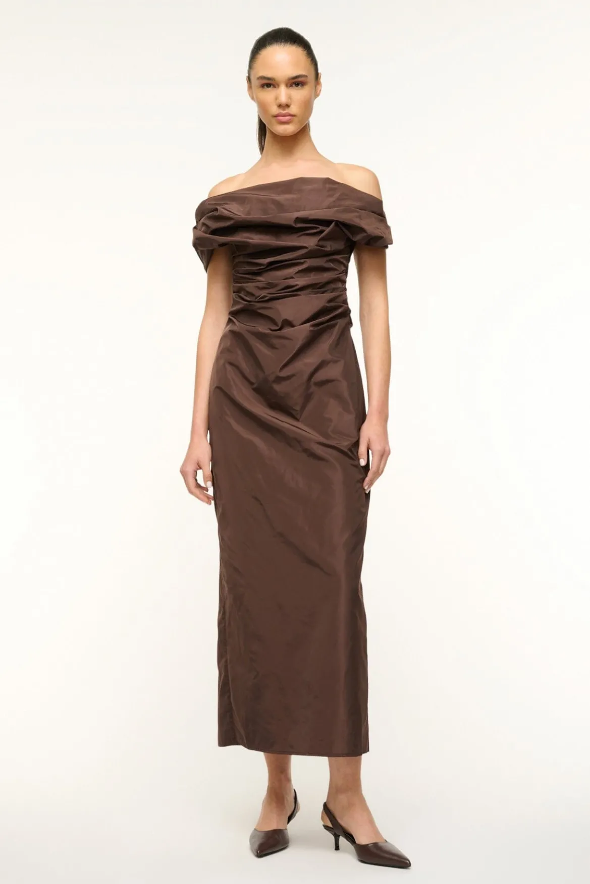 STAUD ANDREA DRESS DARK CHOCOLATE