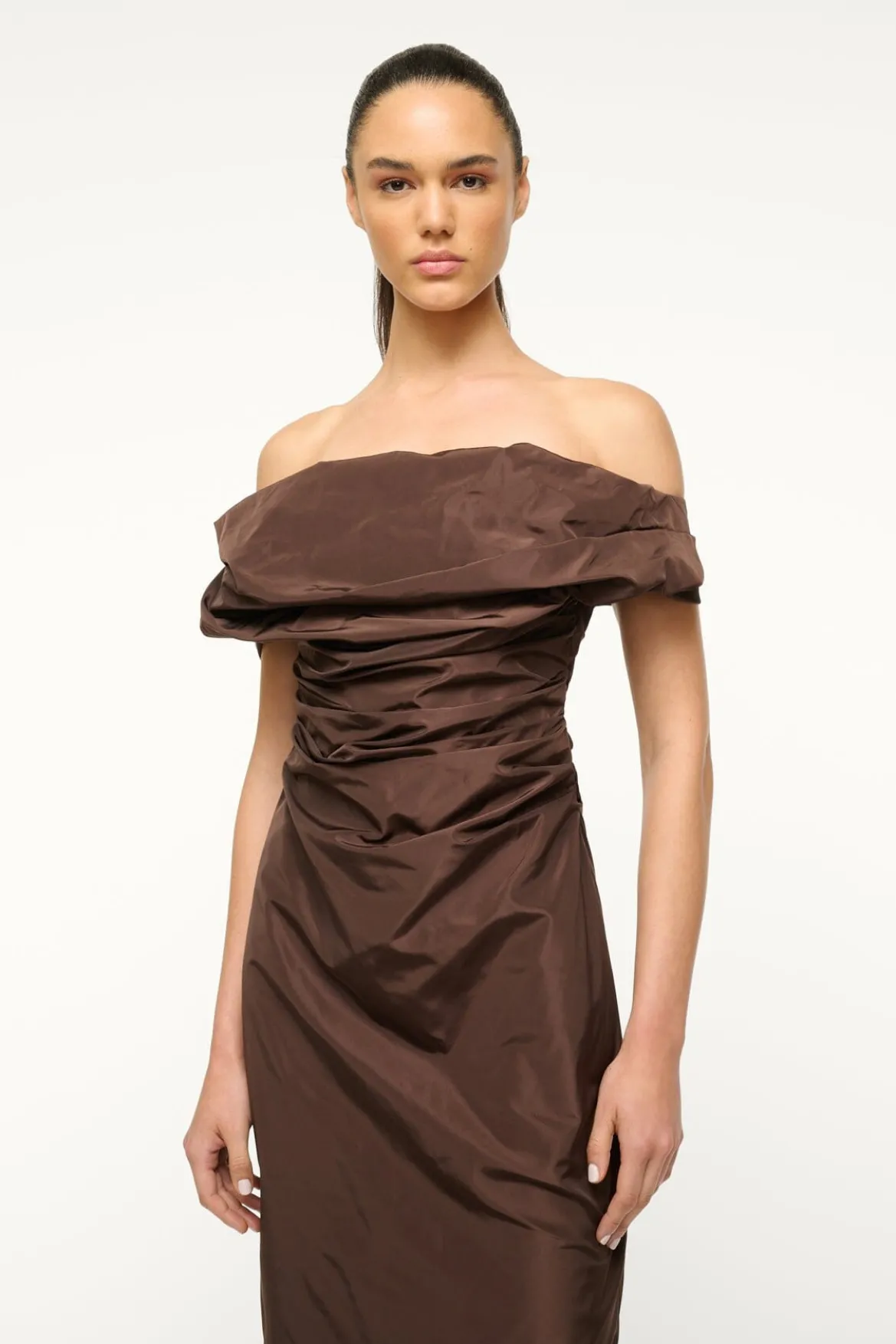 STAUD ANDREA DRESS DARK CHOCOLATE