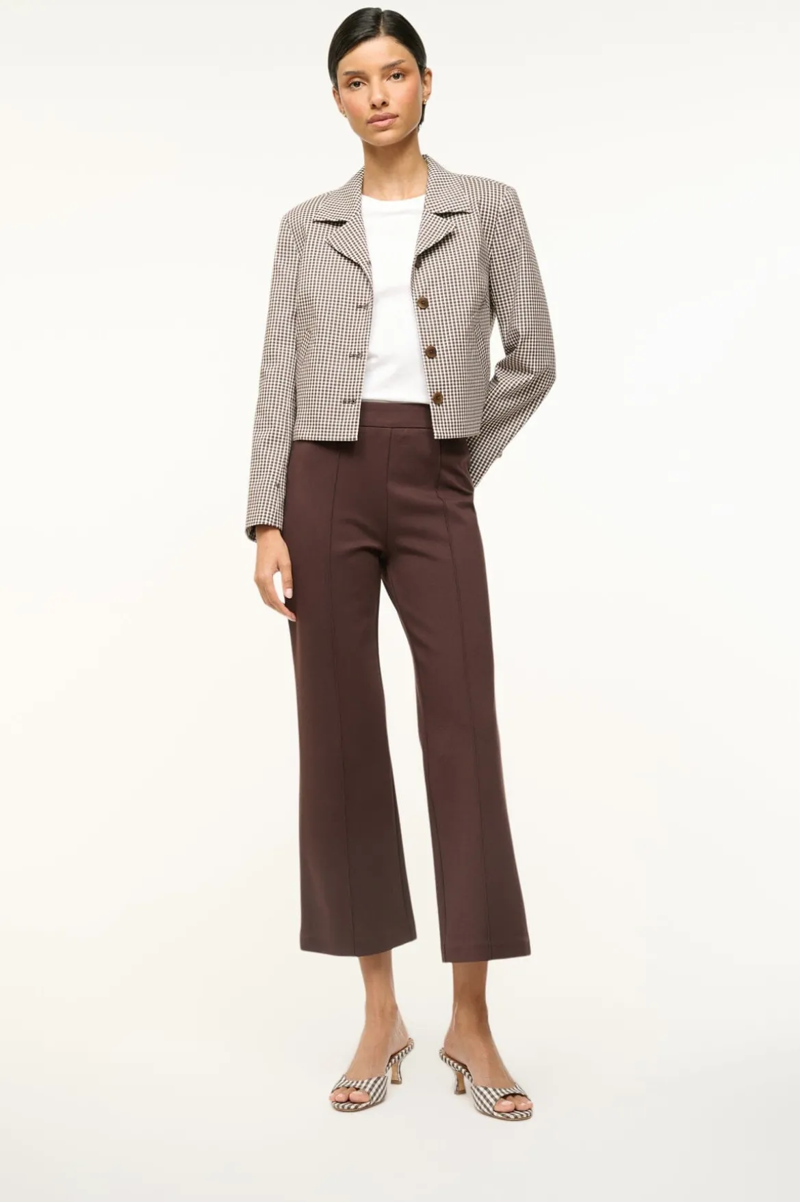 STAUD BRIGITTE MULE DARK CHOCOLATE MICRO CHECK