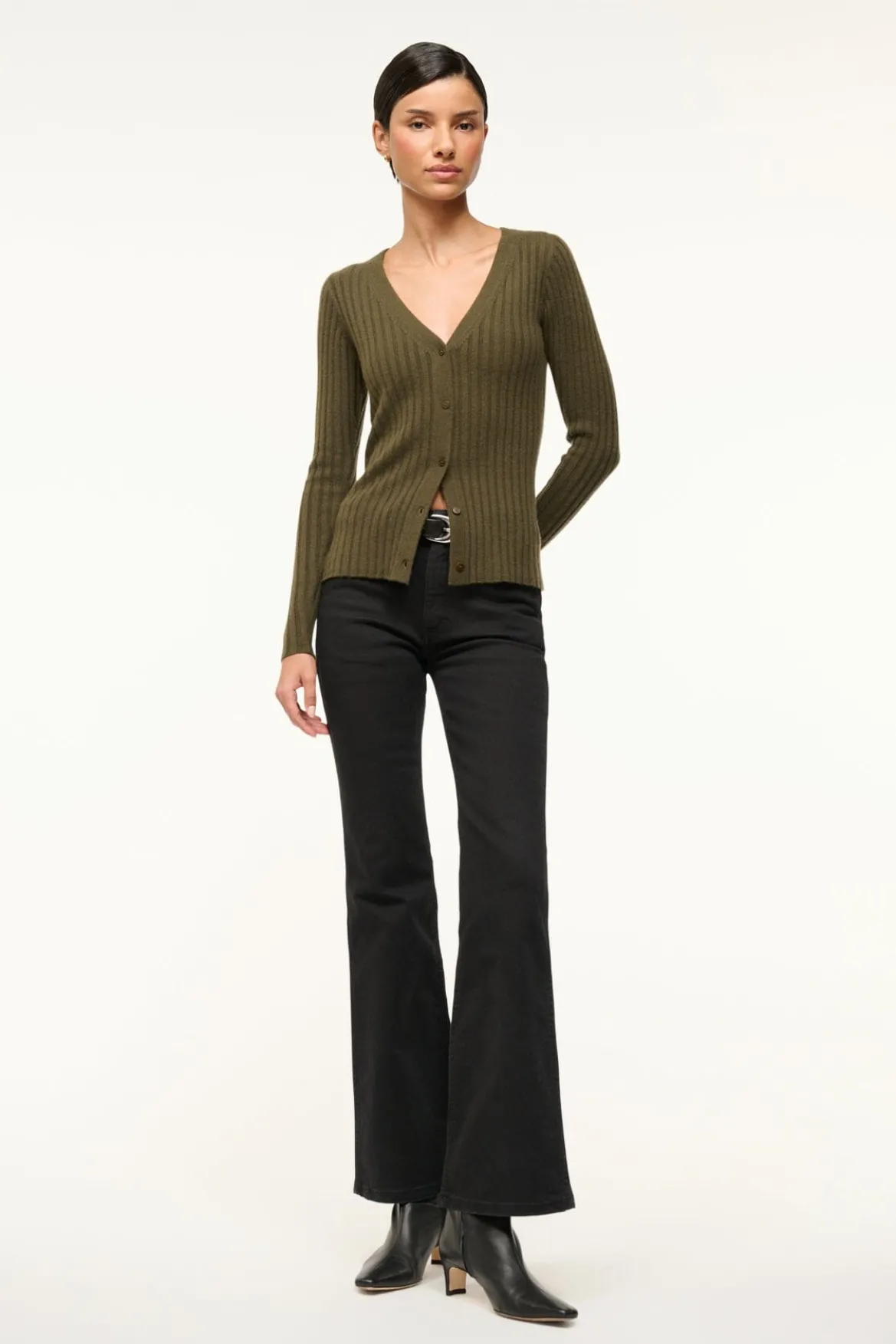 STAUD CARGO CASHMERE SWEATER DARK OLIVE