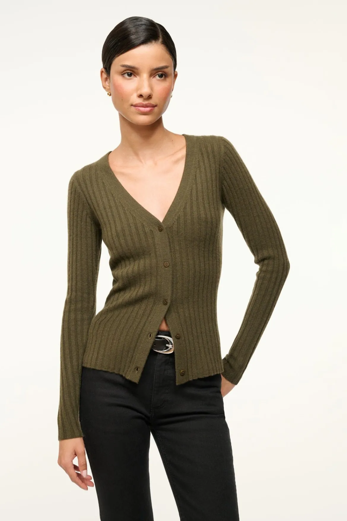STAUD CARGO CASHMERE SWEATER DARK OLIVE