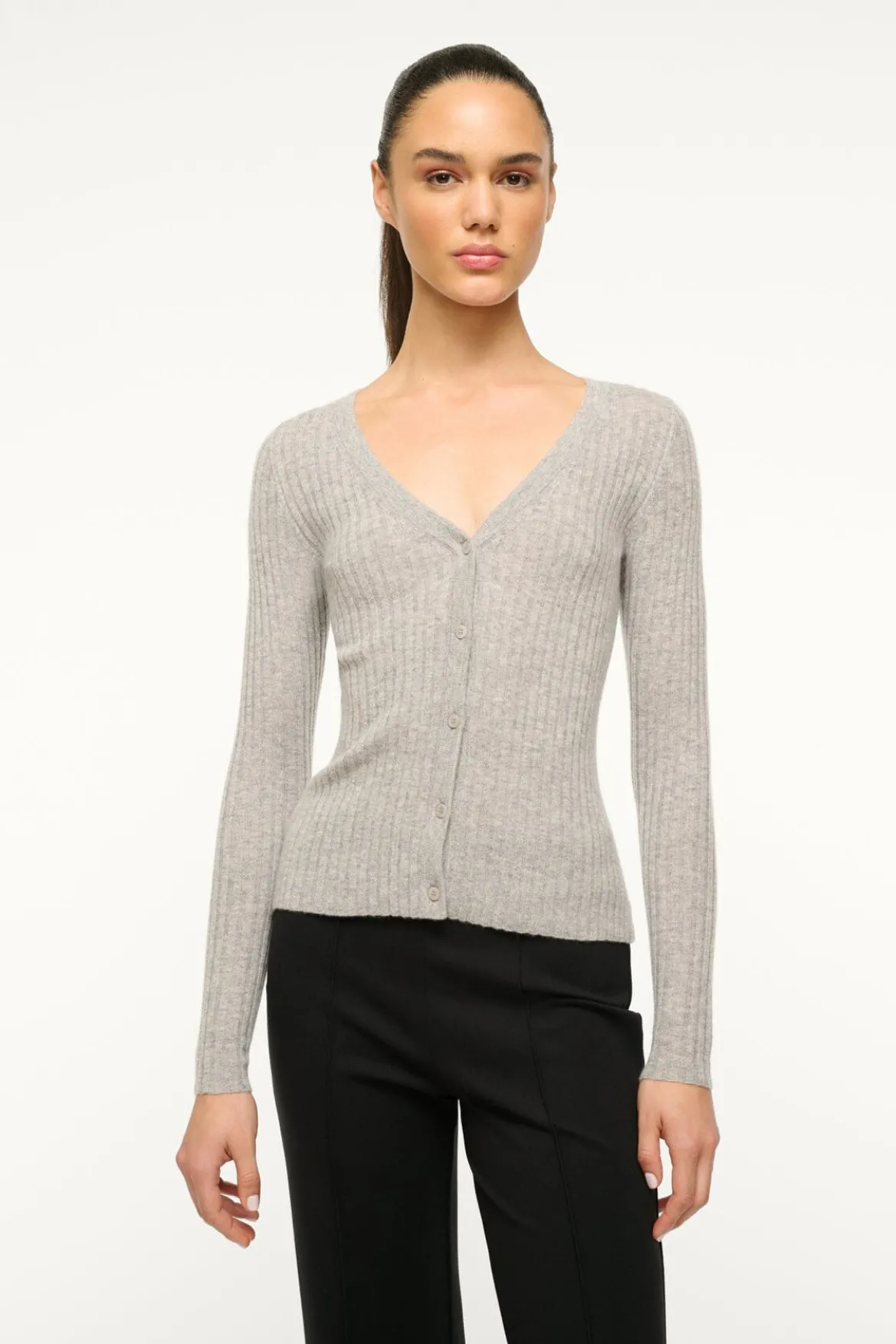STAUD CARGO CASHMERE SWEATER HEATHER GREY