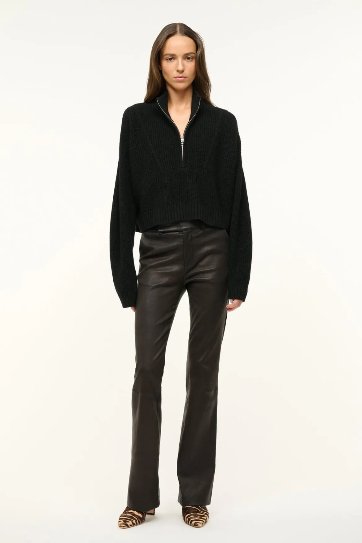 STAUD CASHMERE CROPPED HAMPTON SWEATER BLACK