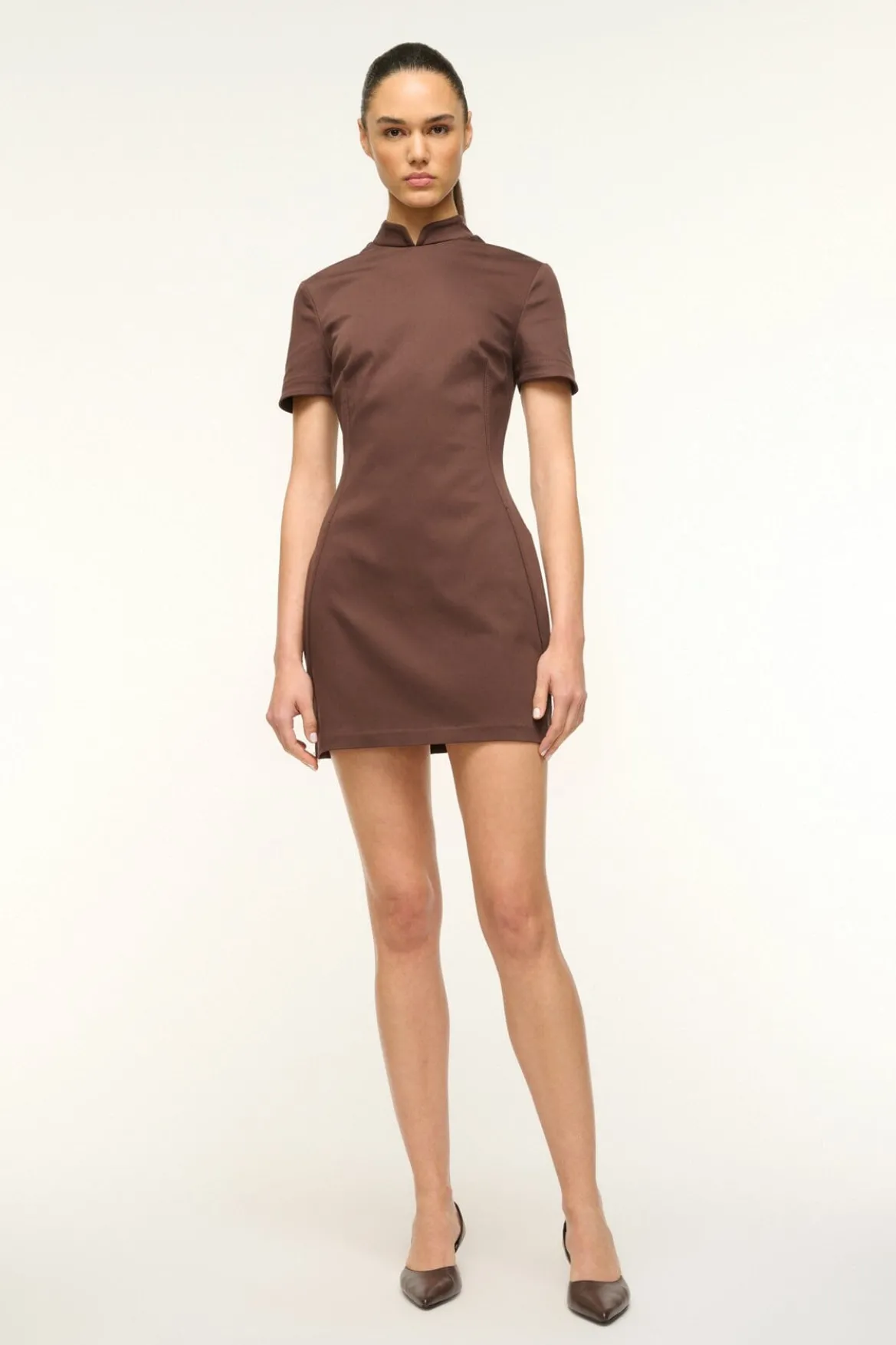 STAUD CASS DRESS DARK CHOCOLATE