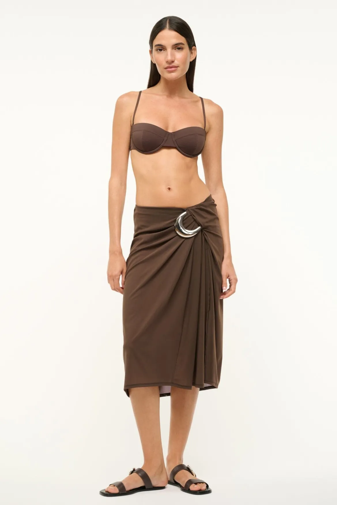 STAUD CHIARA SKIRT DARK CHOCOLATE