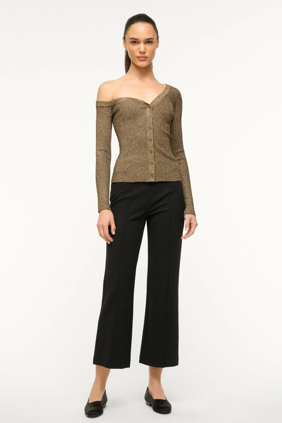 STAUD CRAFTSMAN SWEATER METALLIC GOLD