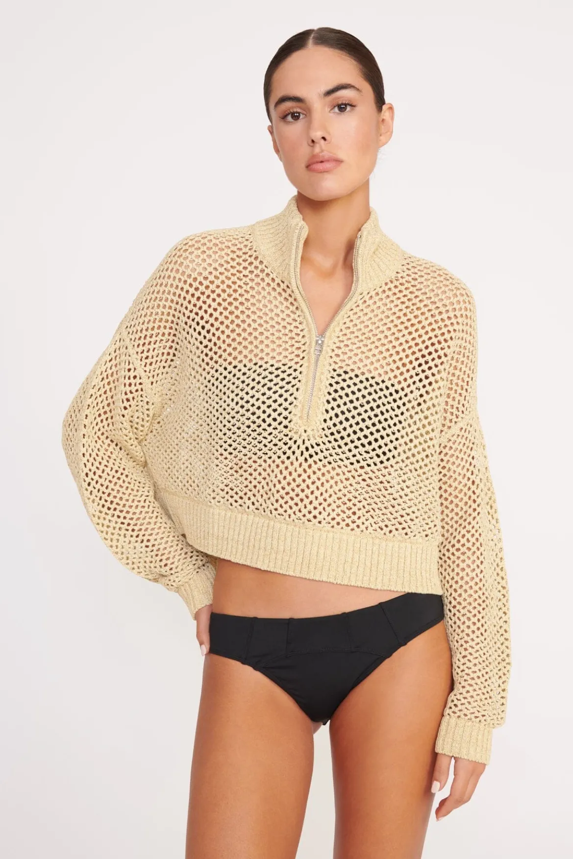 STAUD CROPPED HAMPTON SWEATER NATURAL