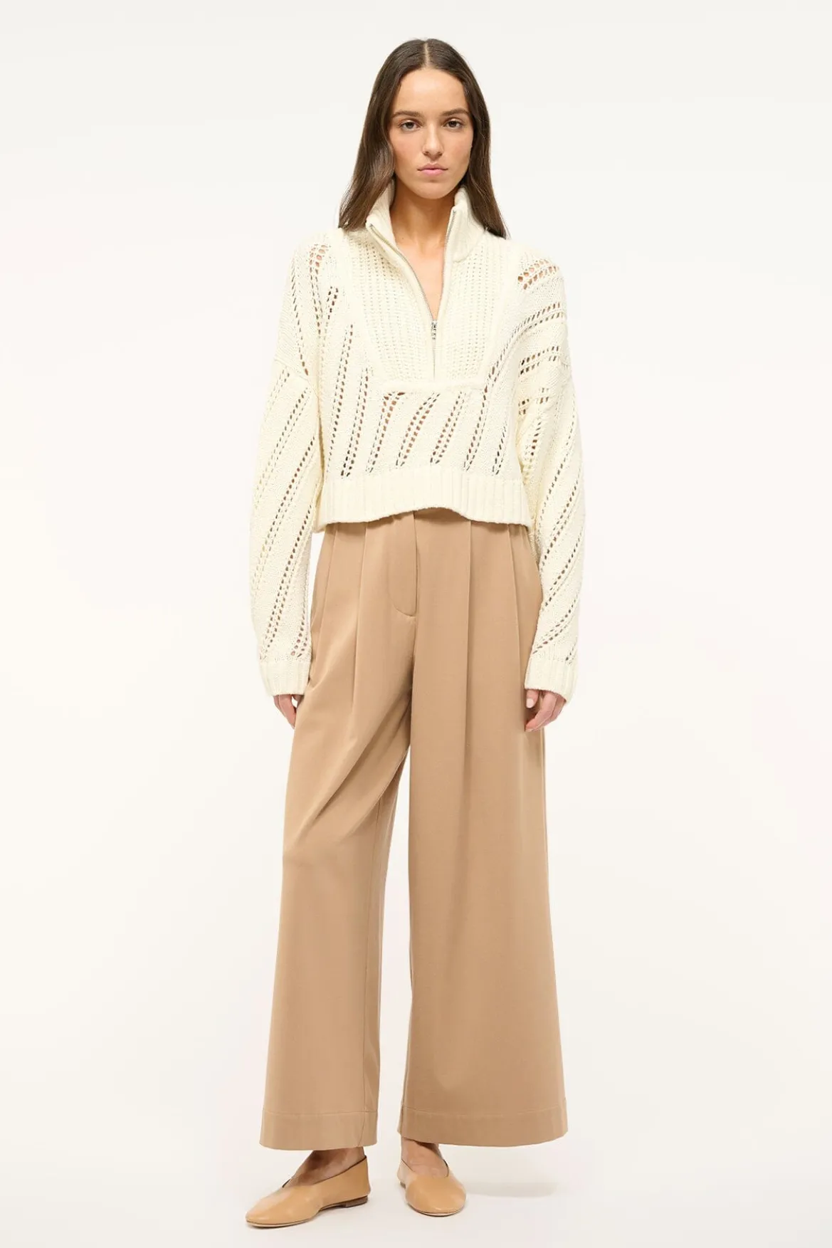 STAUD CROPPED HAMPTON SWEATER IVORY