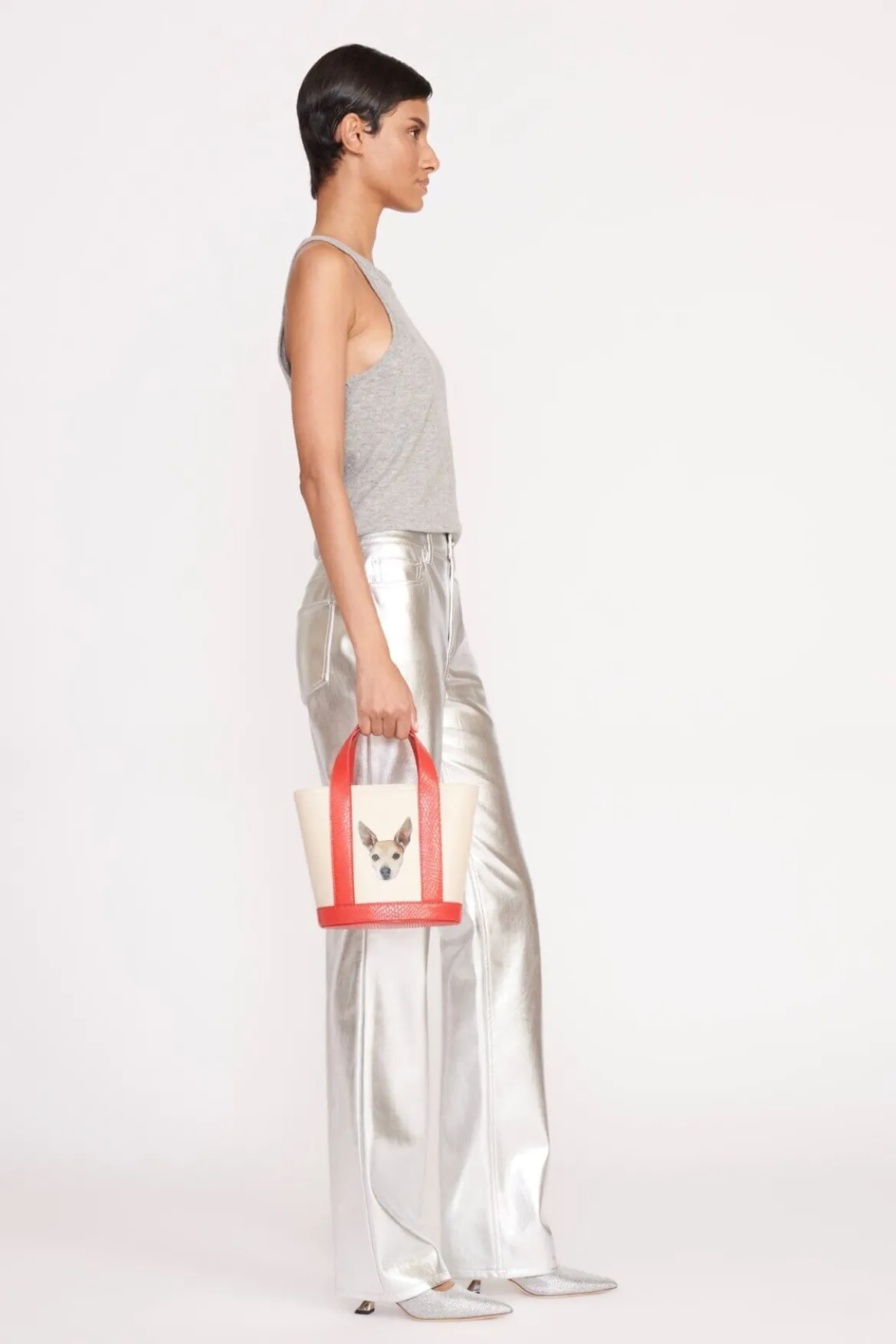 STAUD CUSTOM ALLORA MINI TOTE CREAM RED ROSE