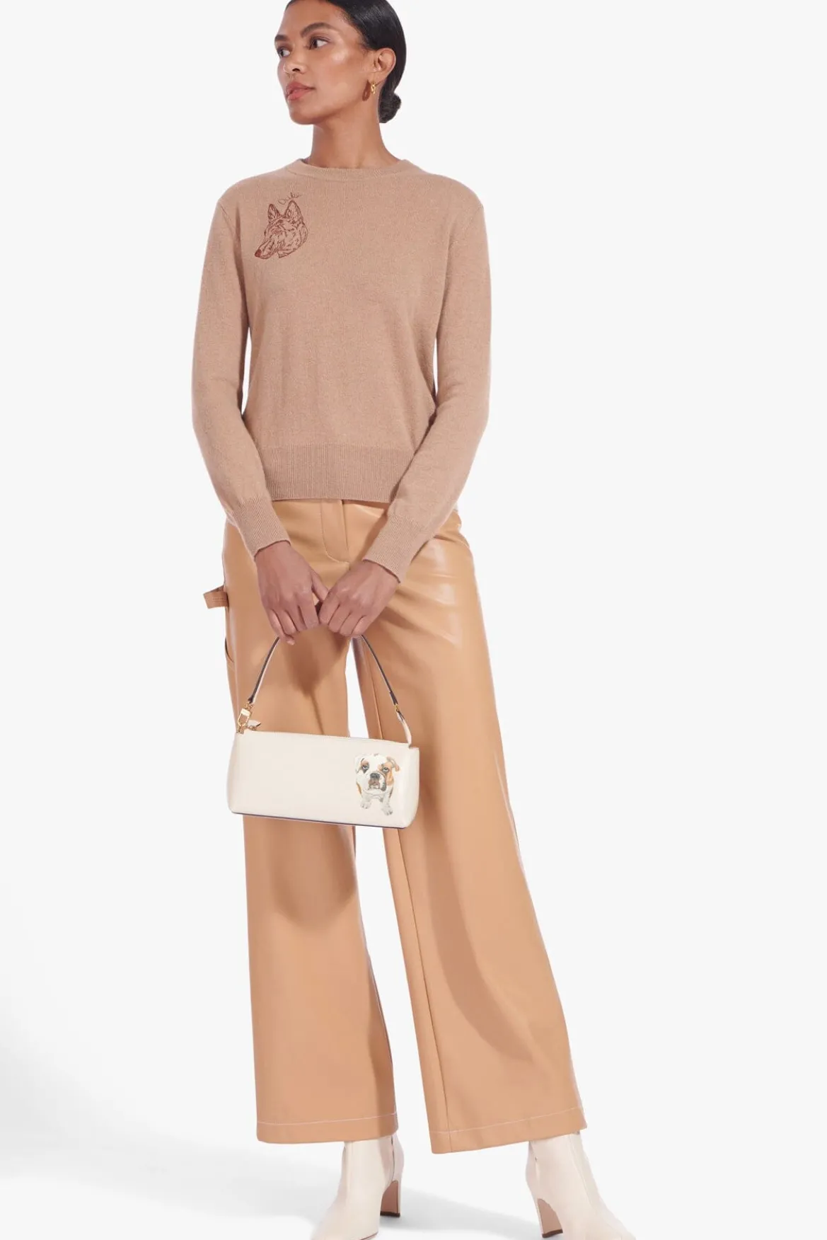 STAUD CUSTOM CASHMERE CREWNECK SWEATER | CAMEL