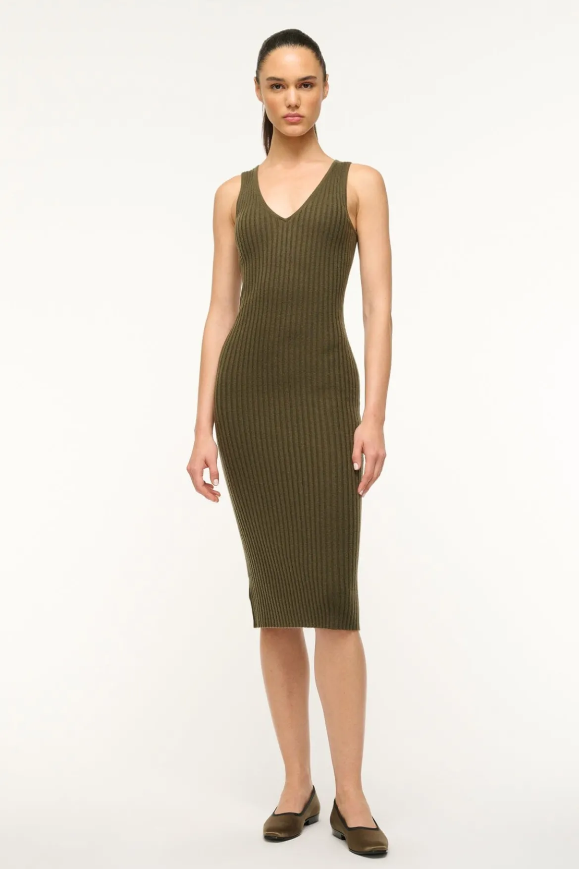 STAUD DANA CASHMERE DRESS DARK OLIVE