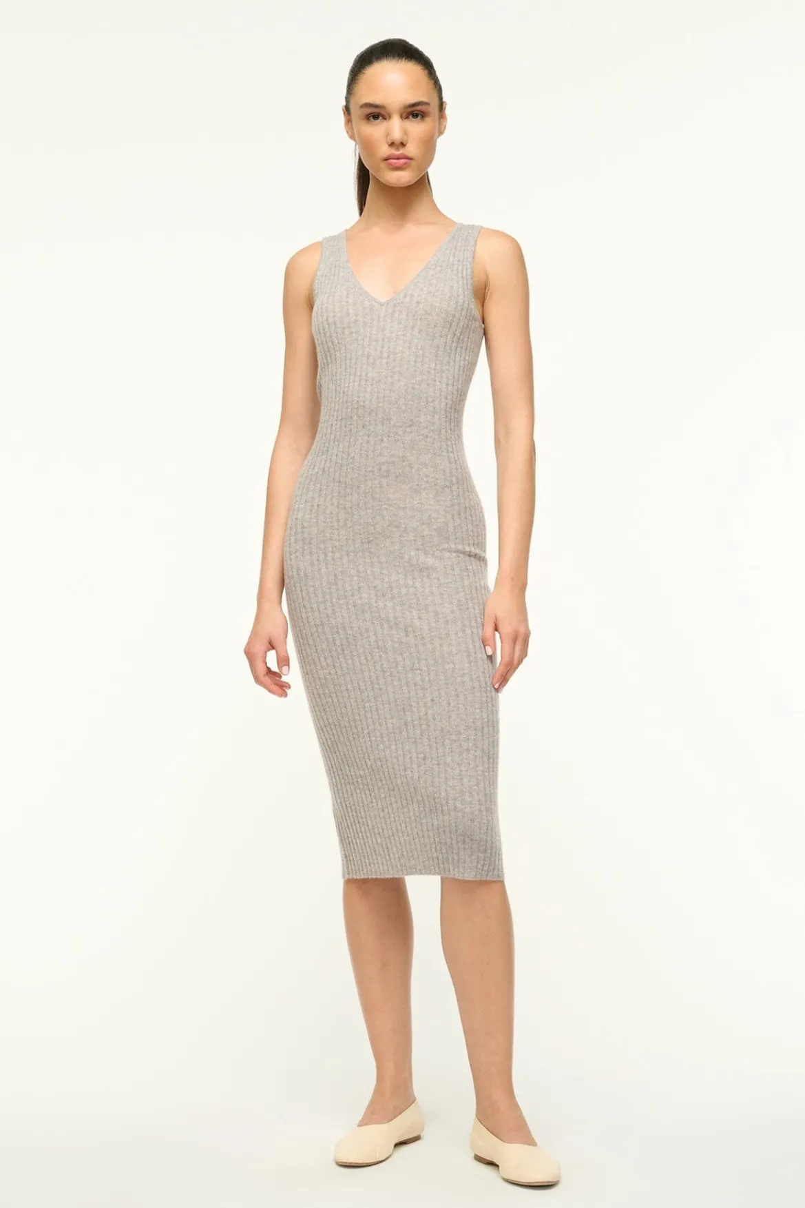 STAUD DANA CASHMERE DRESS HEATHER GREY