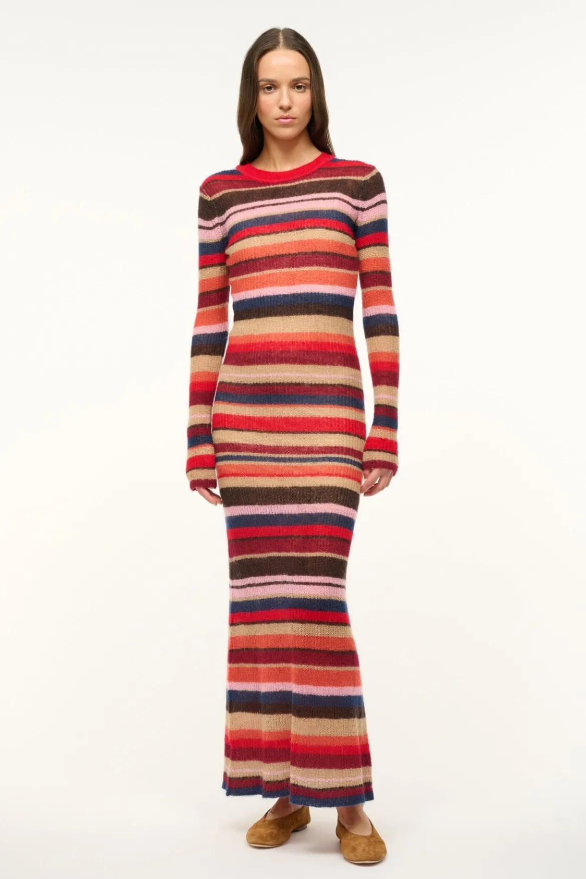 STAUD EIZA DRESS AUTUMNAL FADED STRIPE