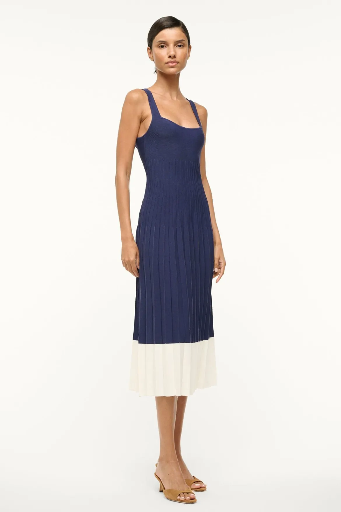 STAUD ELLISON DRESS NAVY WHITE