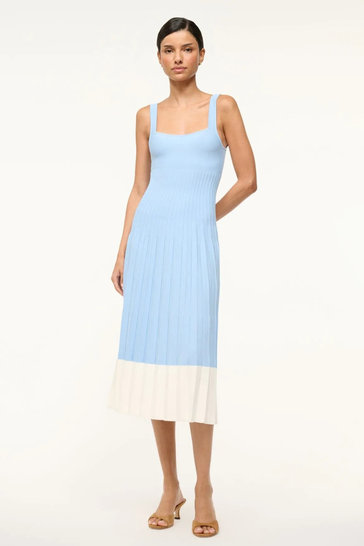 STAUD ELLISON DRESS CLEAR BLUE WHITE