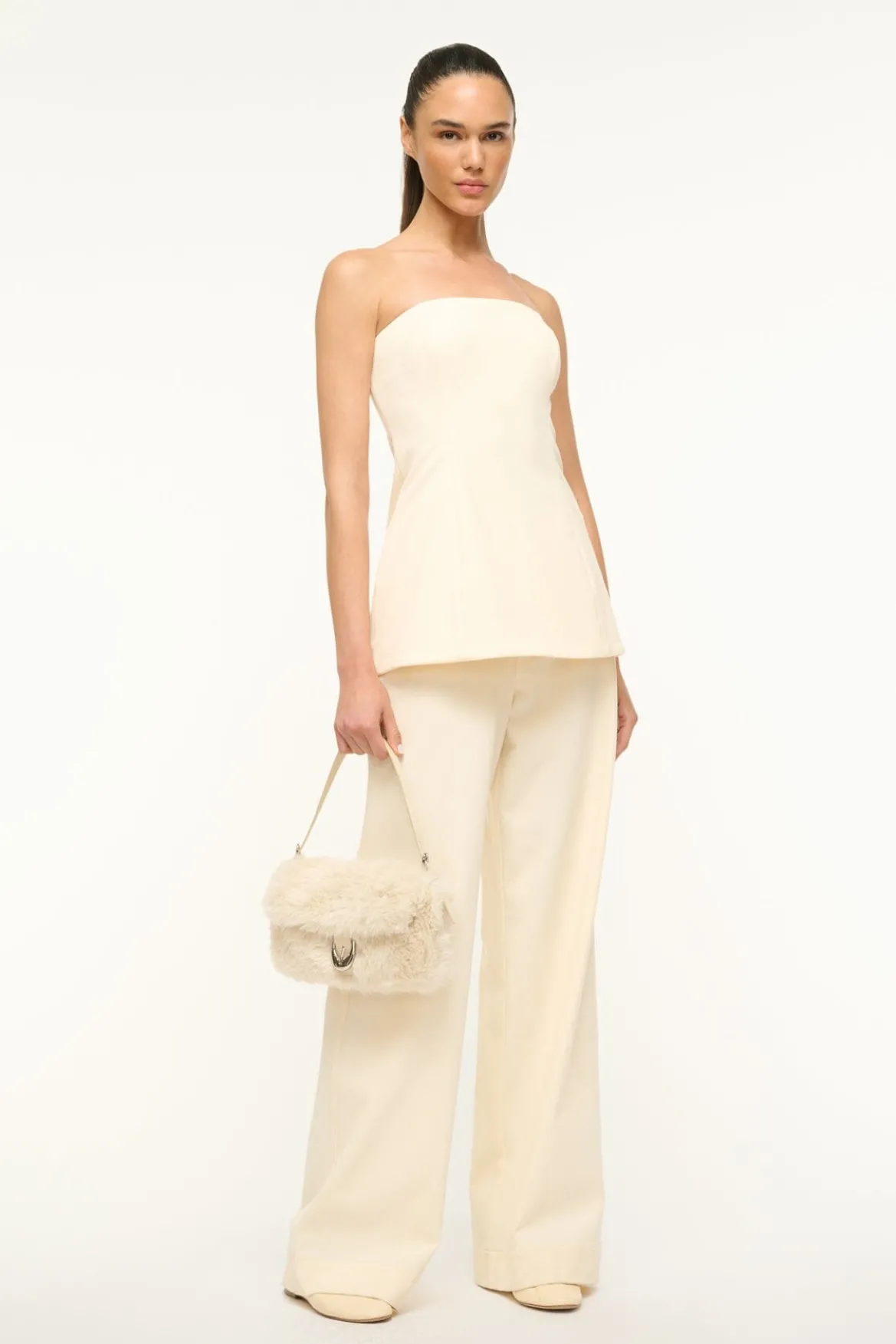 STAUD HARLOW FAUX FUR BAG CREAM