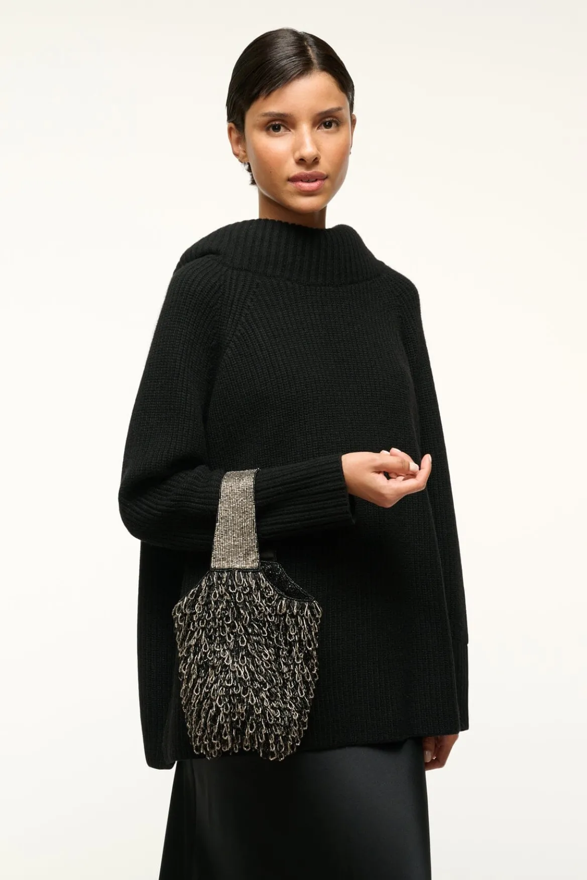 STAUD HARUKO BEADED BAG BLACK