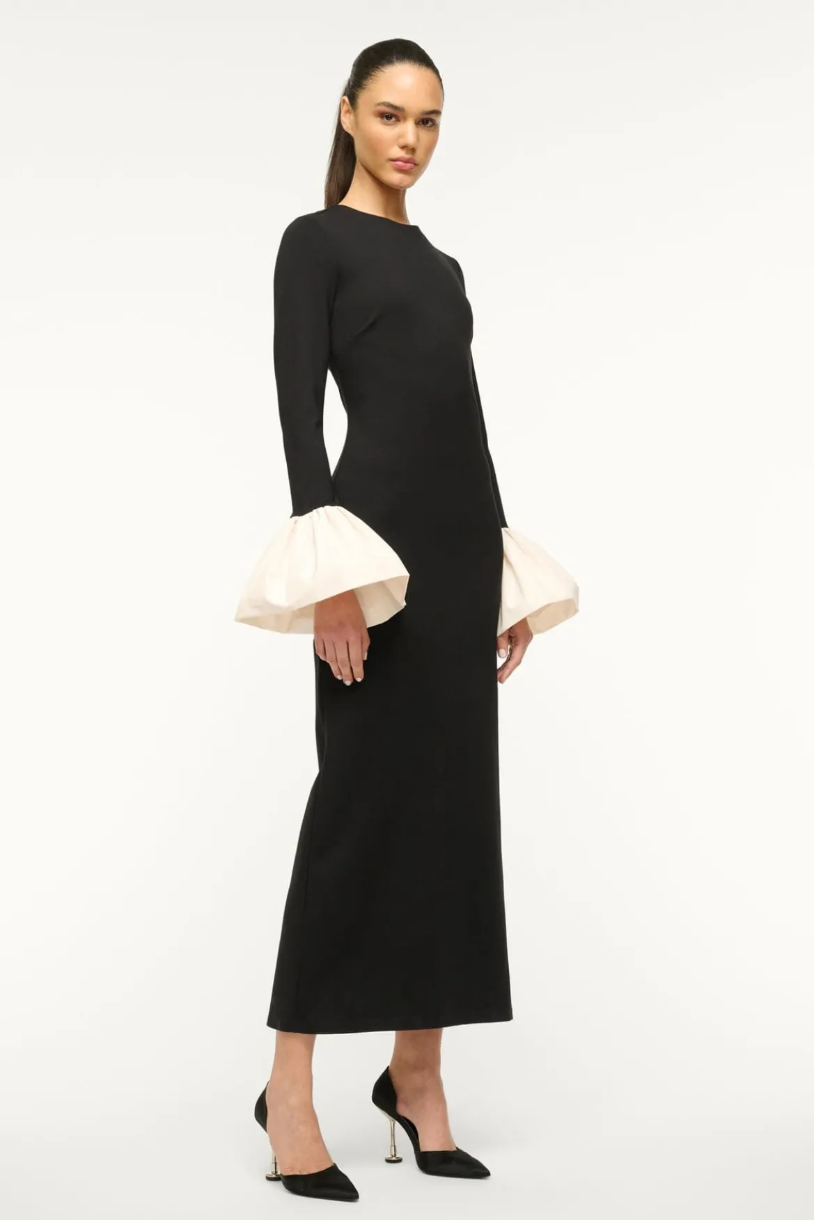 STAUD HAWTHORNE MAXI DRESS BLACK IVORY