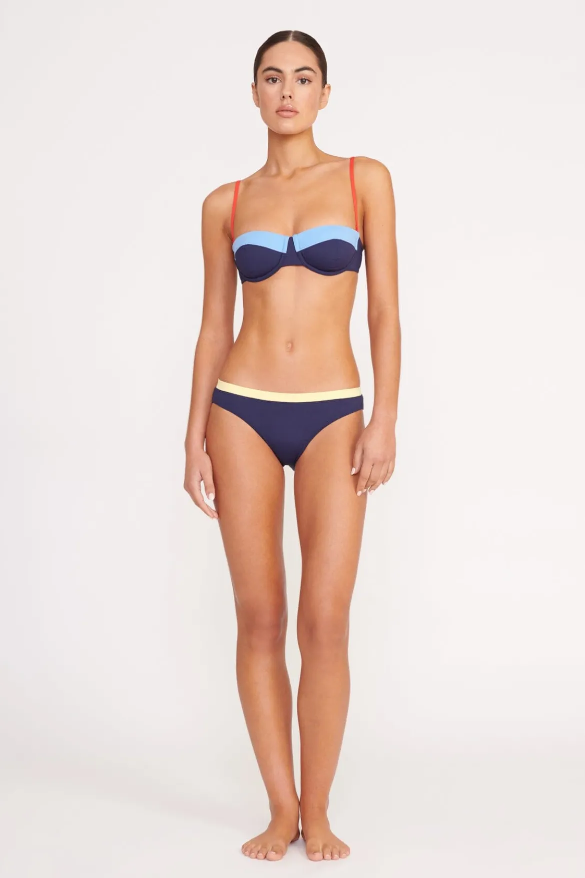 STAUD JO BALCONETTE BIKINI TOP NAVY COLORBLOCK