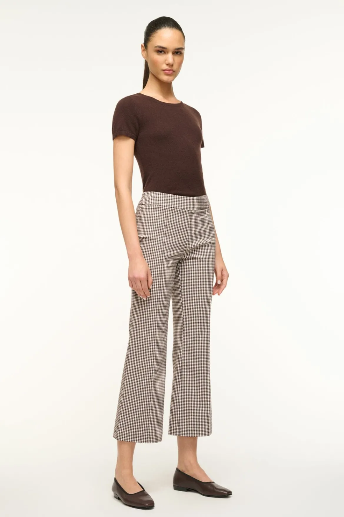 STAUD KNACK PANT DARK CHOCOLATE MICRO CHECK