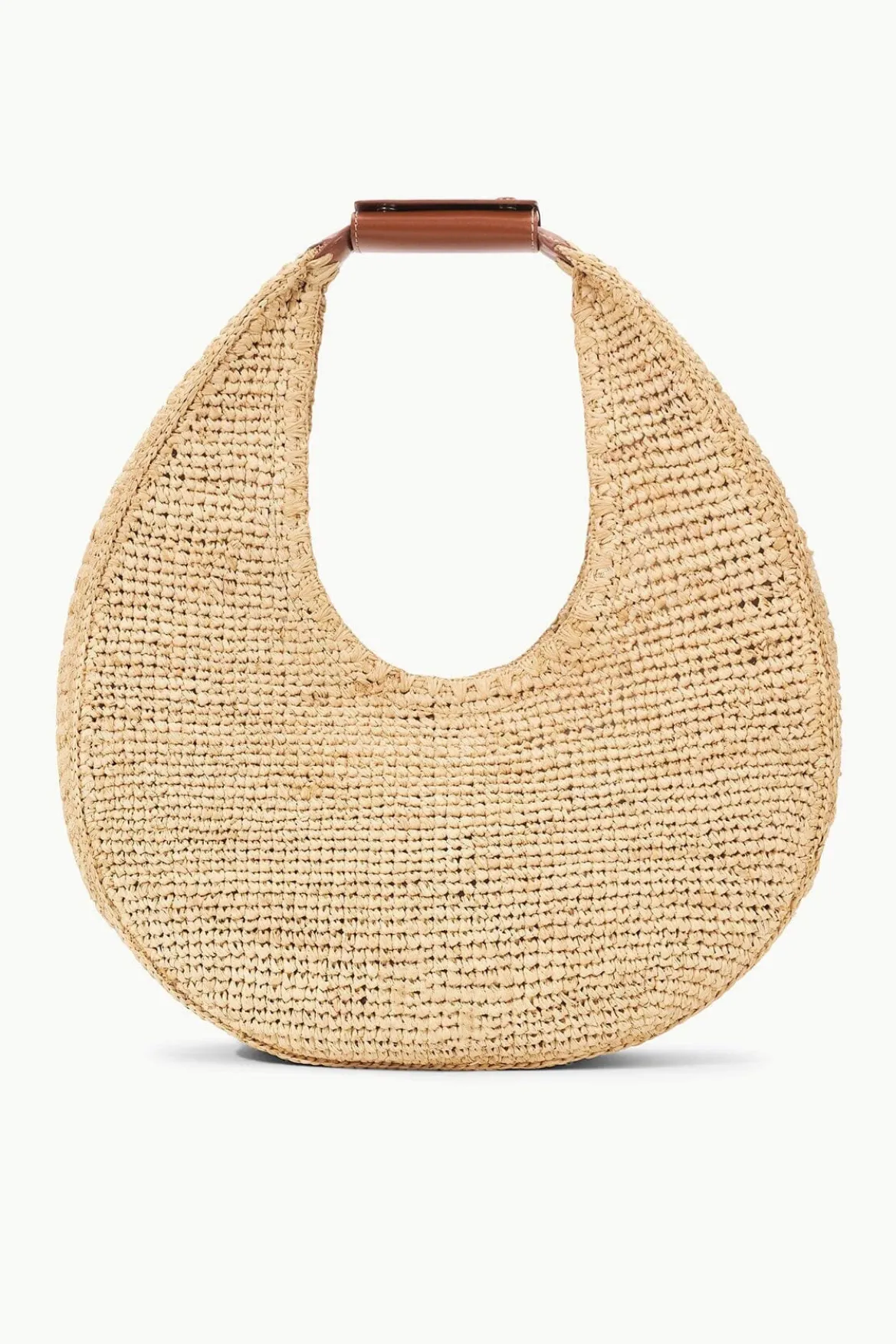 STAUD LARGE RAFFIA MOON TOTE BAG NATURAL TAN