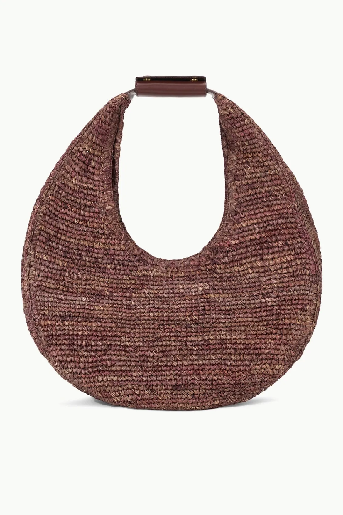 STAUD LARGE RAFFIA MOON TOTE BAG MAHOGANY