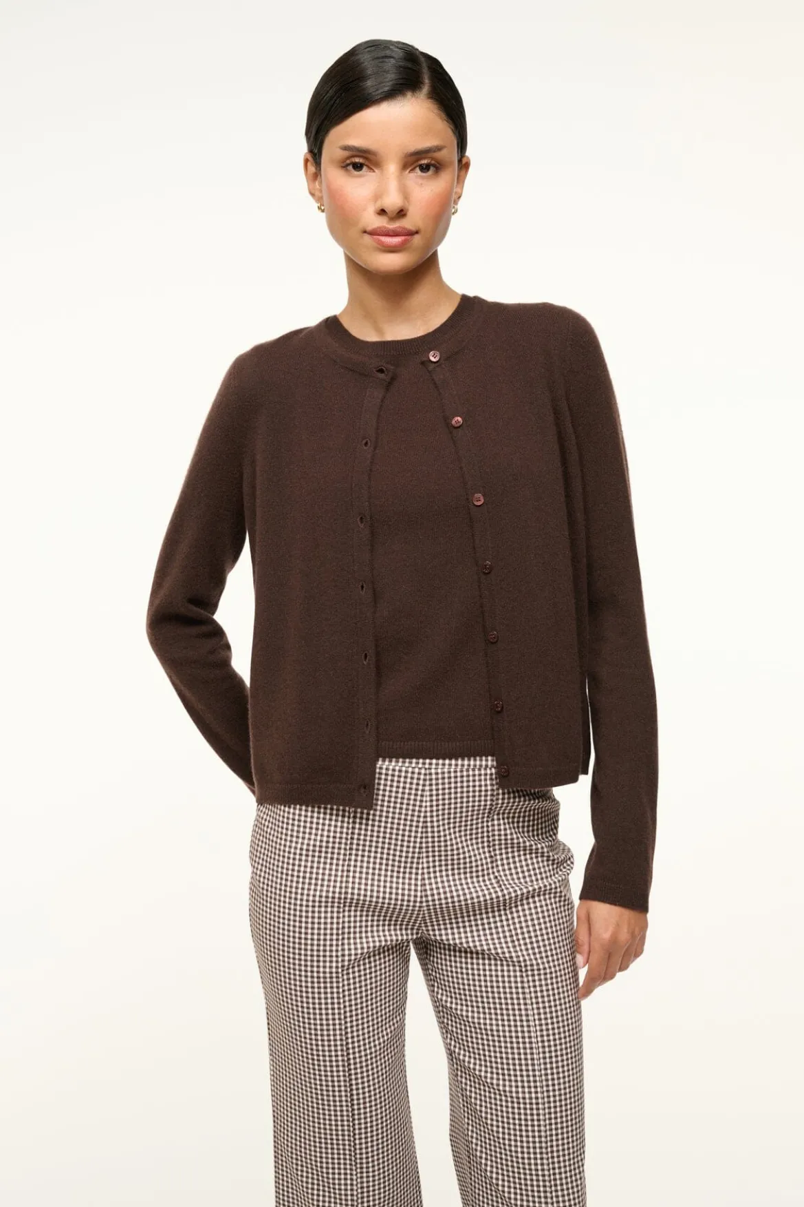 STAUD MIDNIGHT CASHMERE CARDIGAN DARK CHOCOLATE