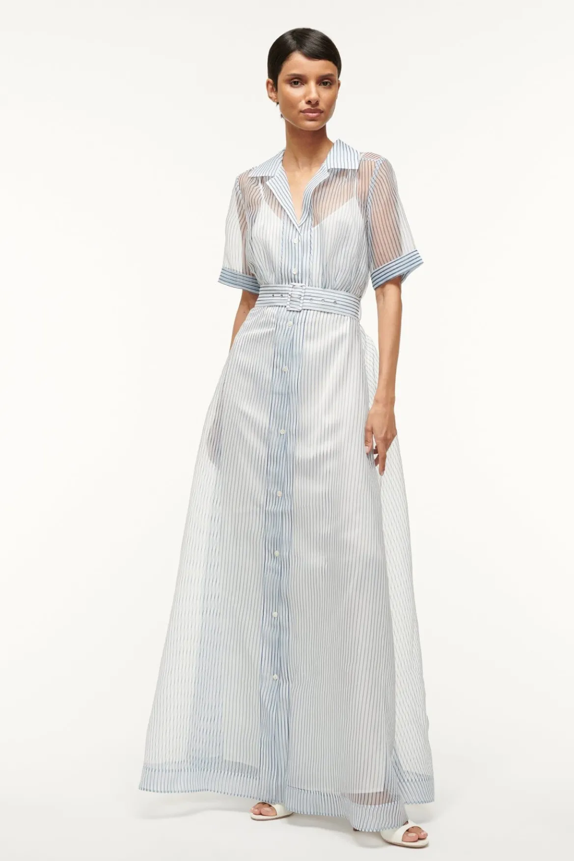 STAUD MILLIE DRESS IVORY MICRO STRIPE