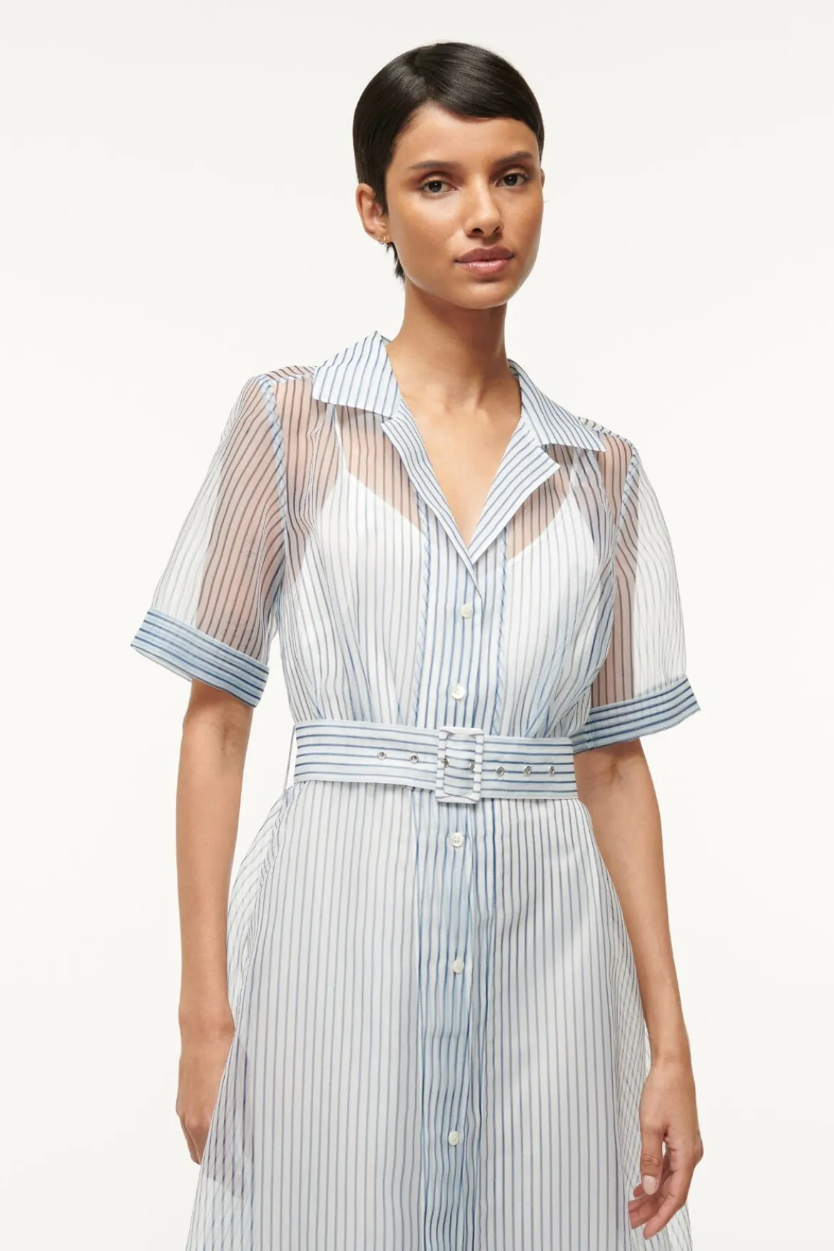 STAUD MILLIE DRESS IVORY MICRO STRIPE