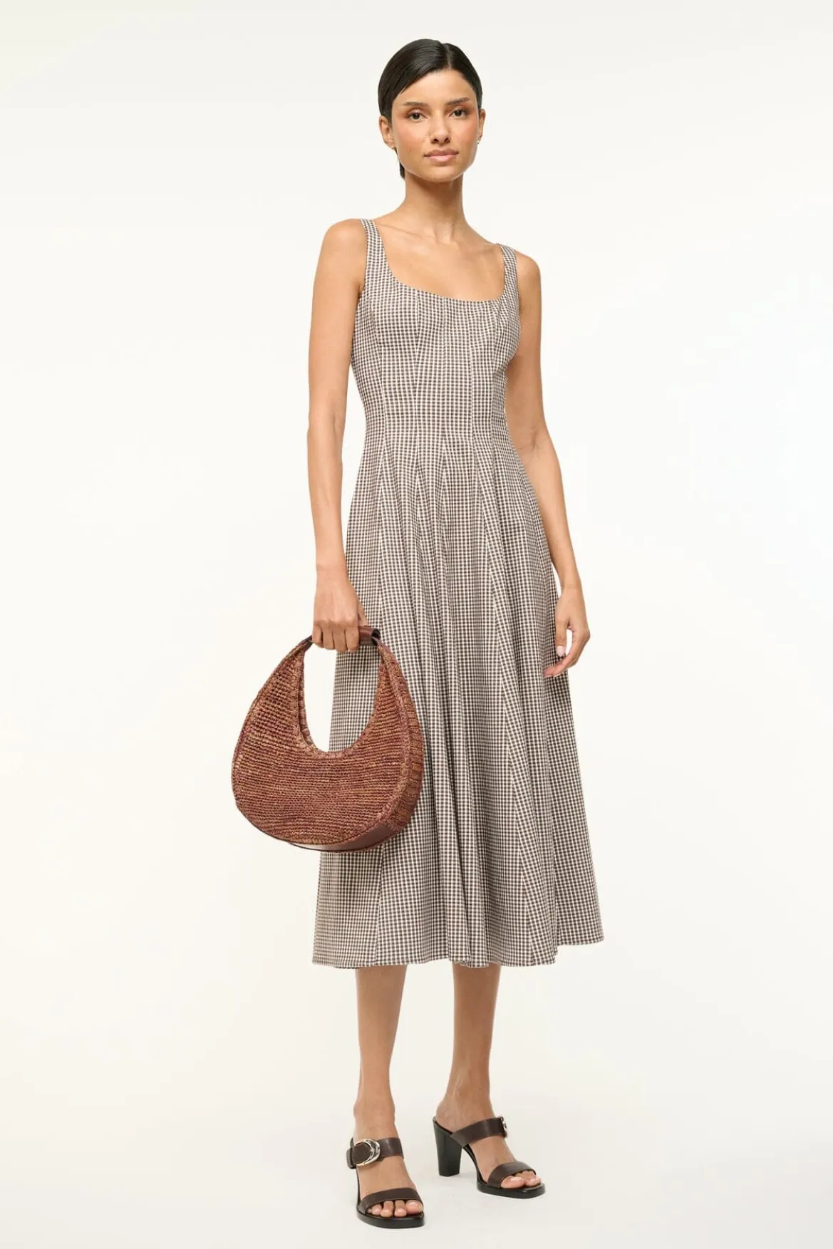 STAUD MOON RAFFIA TOTE BAG MAHOGANY