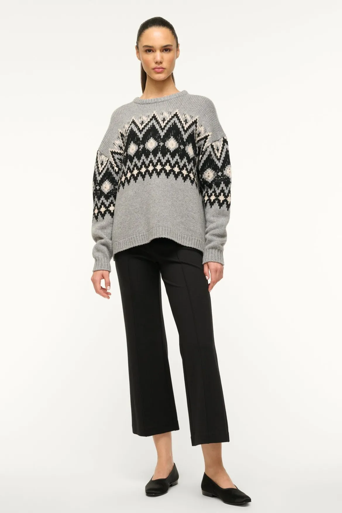 STAUD MORITZ SWEATER HEATHER GREY MULTI FAIRISLE