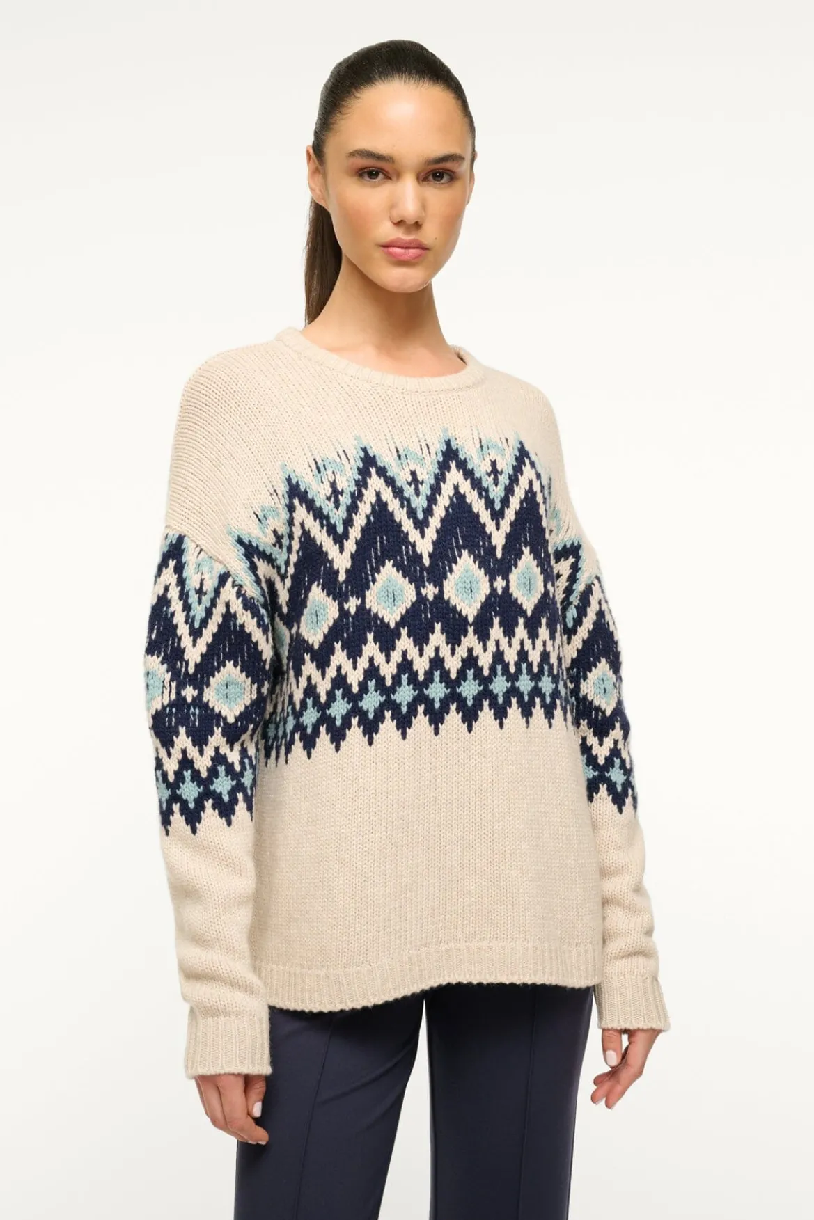 STAUD MORITZ SWEATER OATMEAL MULTI FAIRISLE