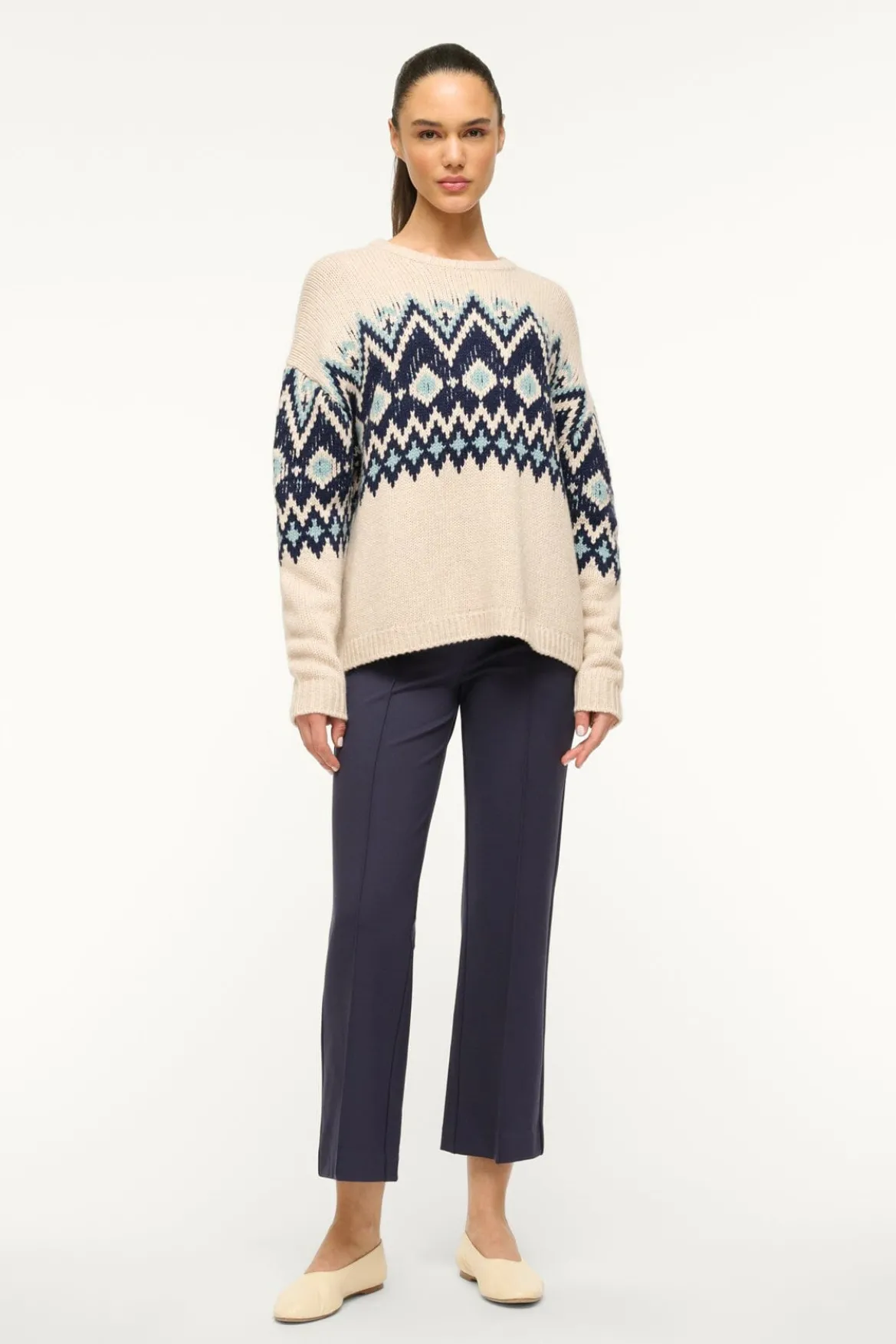 STAUD MORITZ SWEATER OATMEAL MULTI FAIRISLE