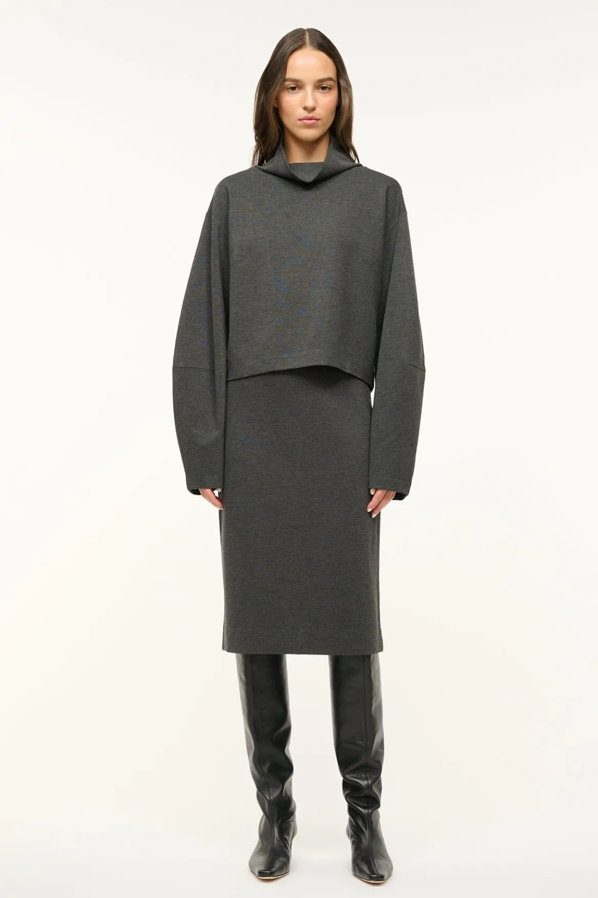 STAUD PASCALE PENCIL SKIRT HEATHER GREY