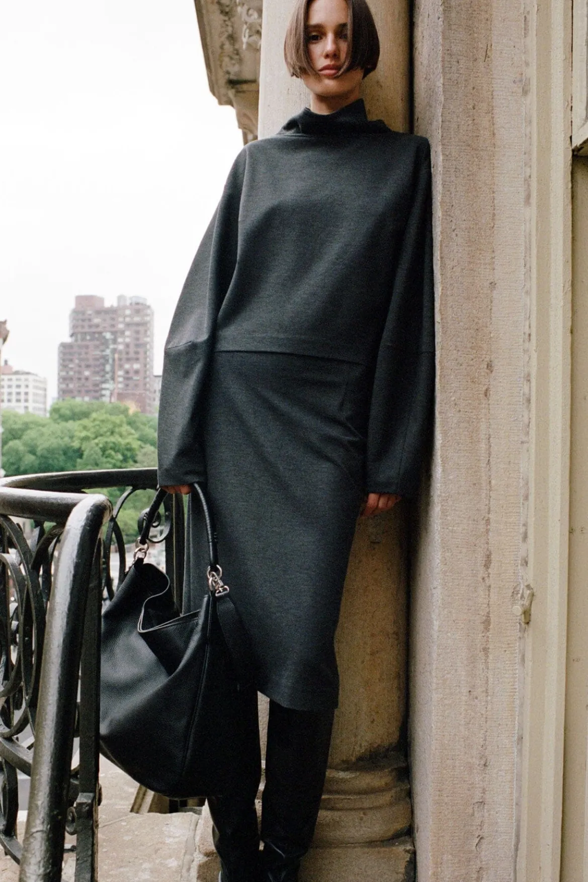 STAUD PASCALE PENCIL SKIRT HEATHER GREY