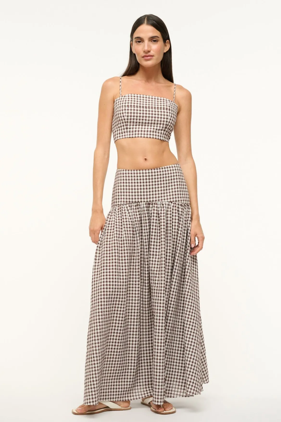 STAUD PROCIDA SKIRT DARK CHOCOLATE GINGHAM