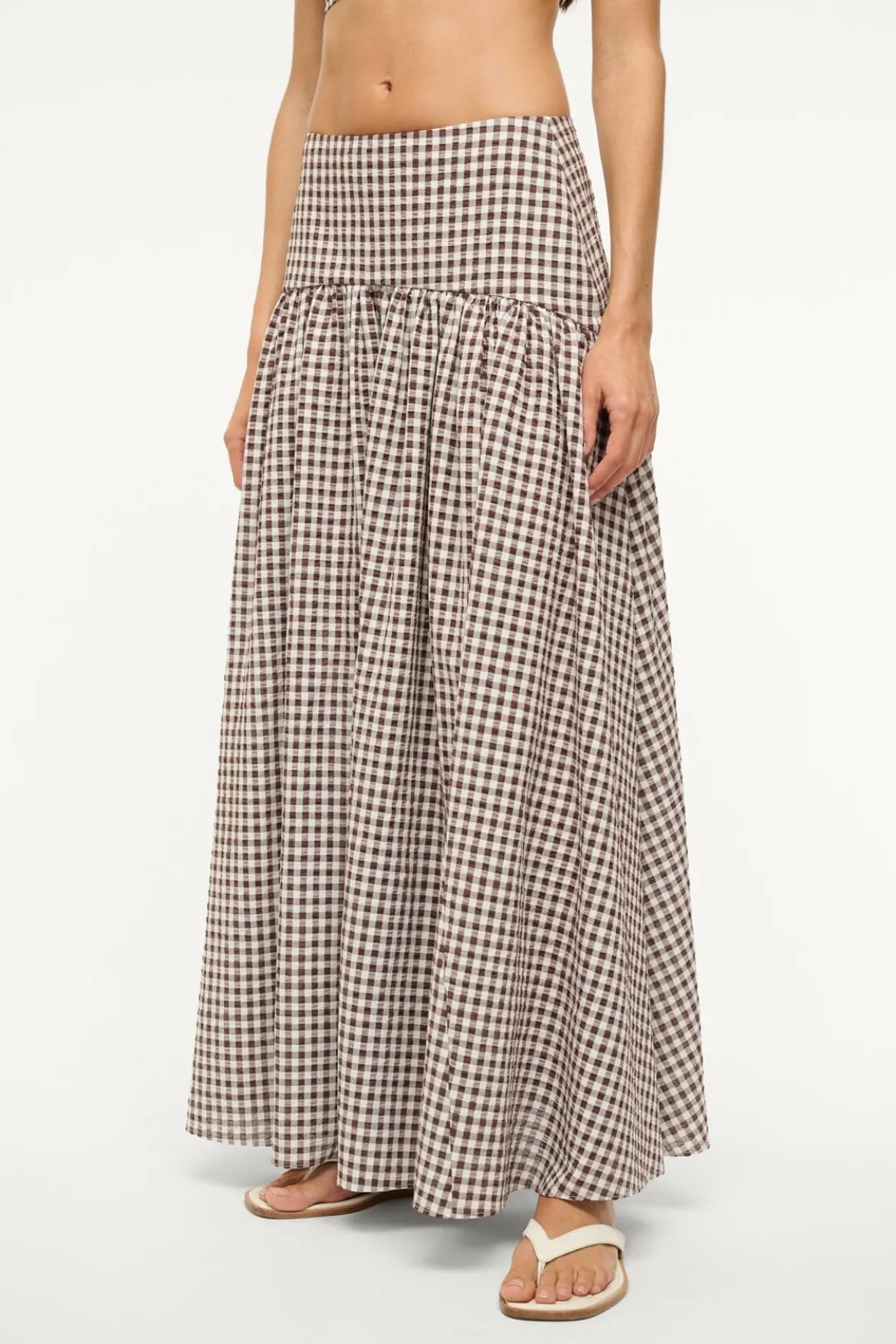 STAUD PROCIDA SKIRT DARK CHOCOLATE GINGHAM