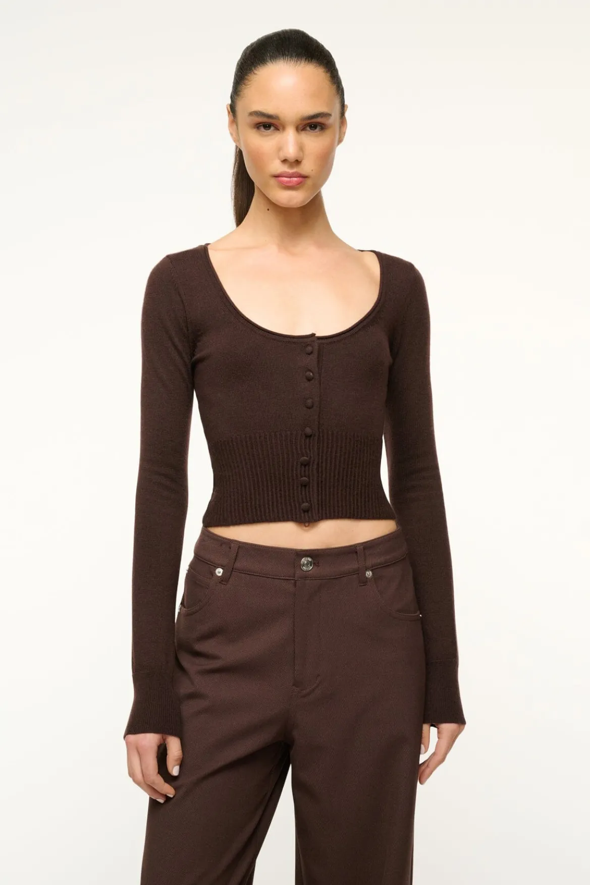 STAUD SABRINA SWEATER DARK CHOCOLATE