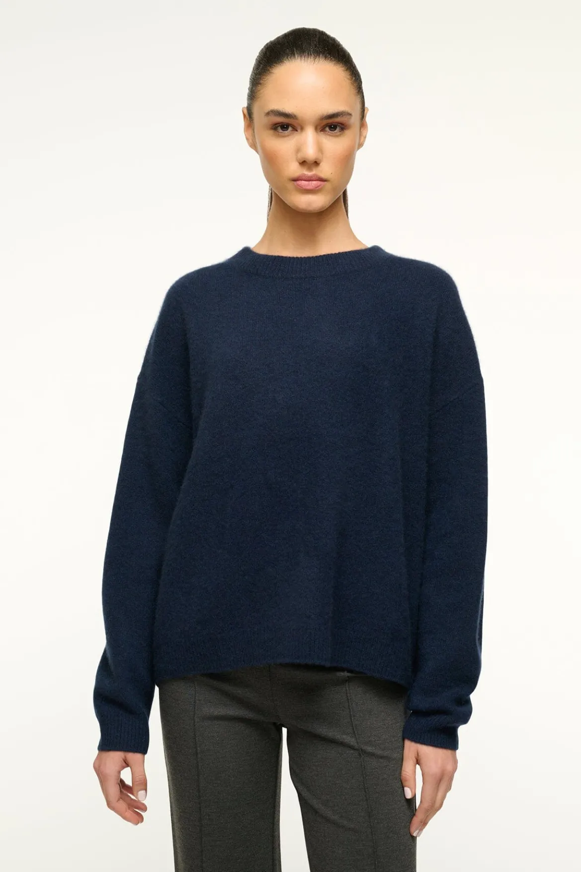 STAUD SERRANO CASHMERE RELAXED CREW NAVY