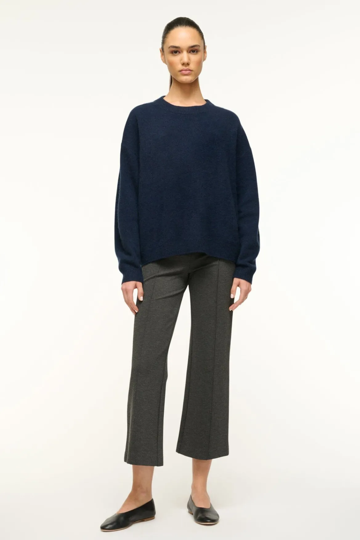 STAUD SERRANO CASHMERE RELAXED CREW NAVY