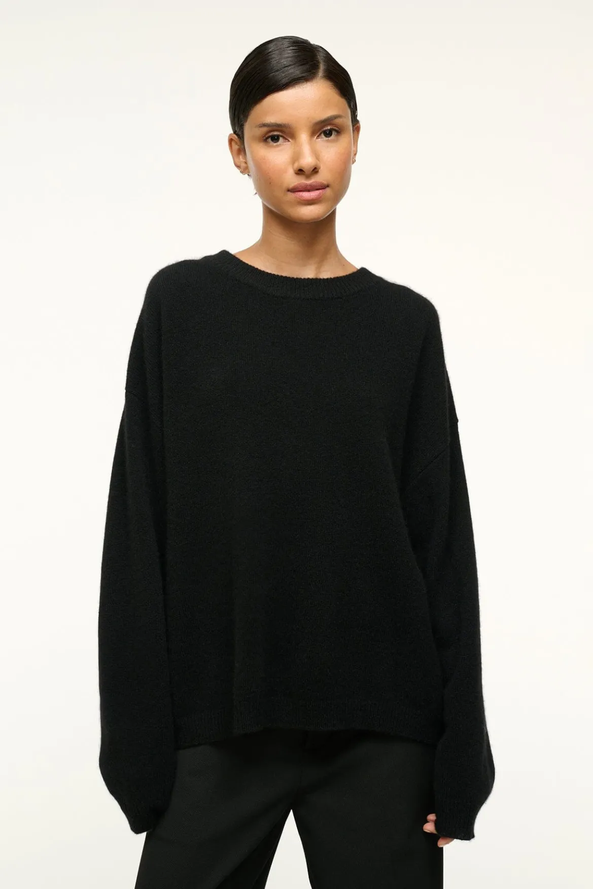 STAUD SERRANO CASHMERE RELAXED CREW BLACK