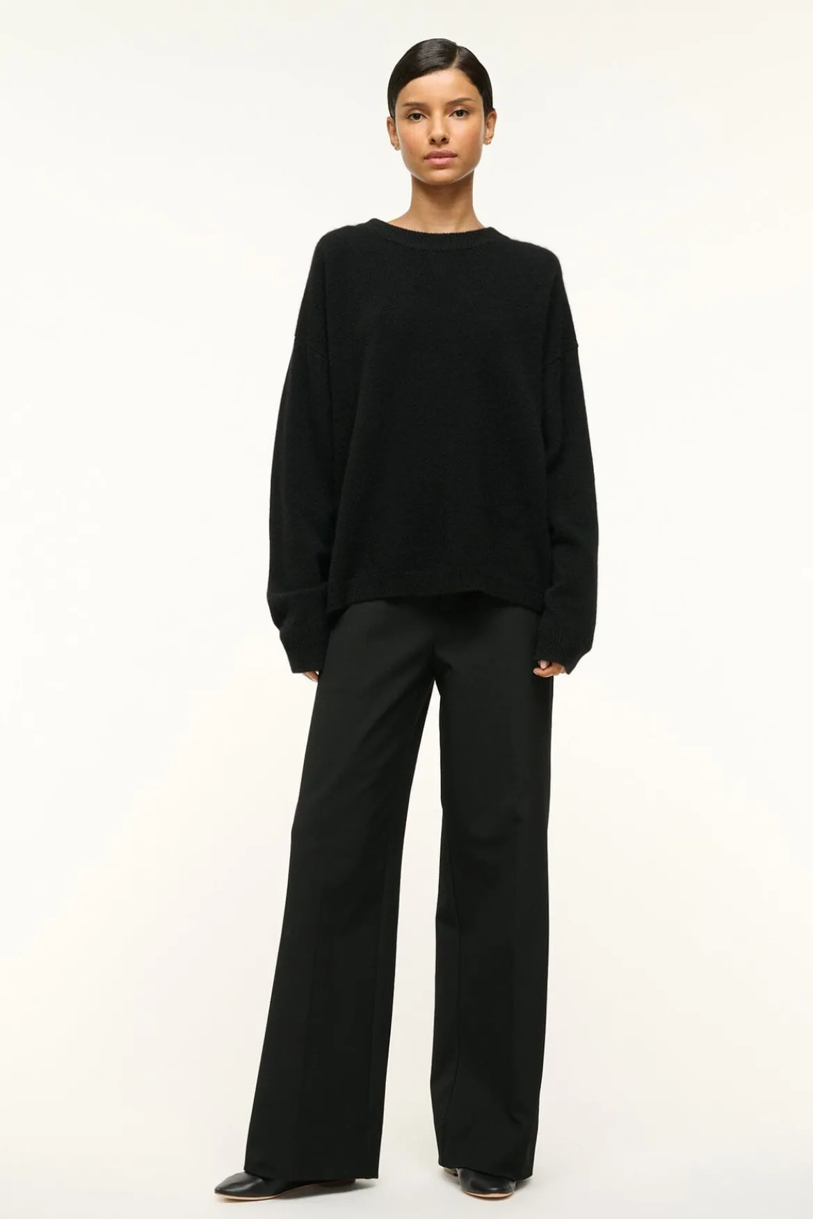 STAUD SERRANO CASHMERE RELAXED CREW BLACK