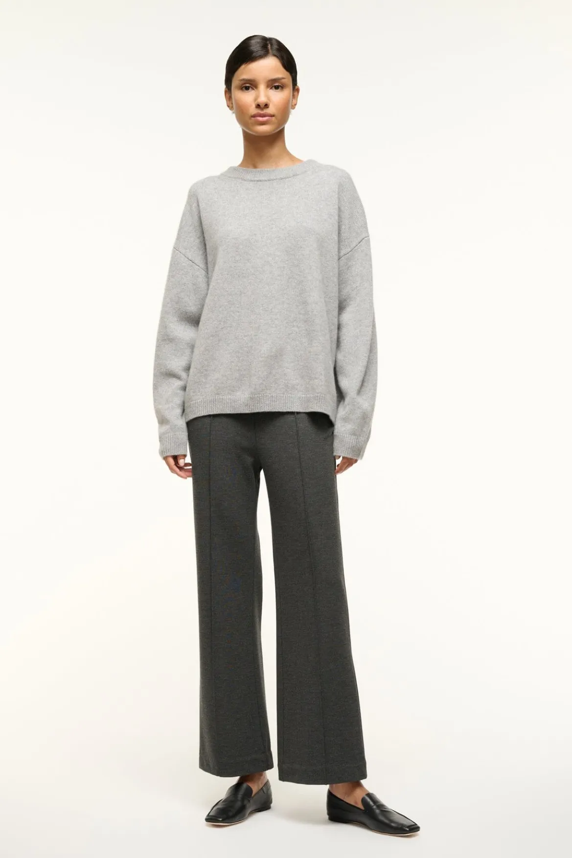 STAUD SERRANO CASHMERE RELAXED CREW HEATHER GREY