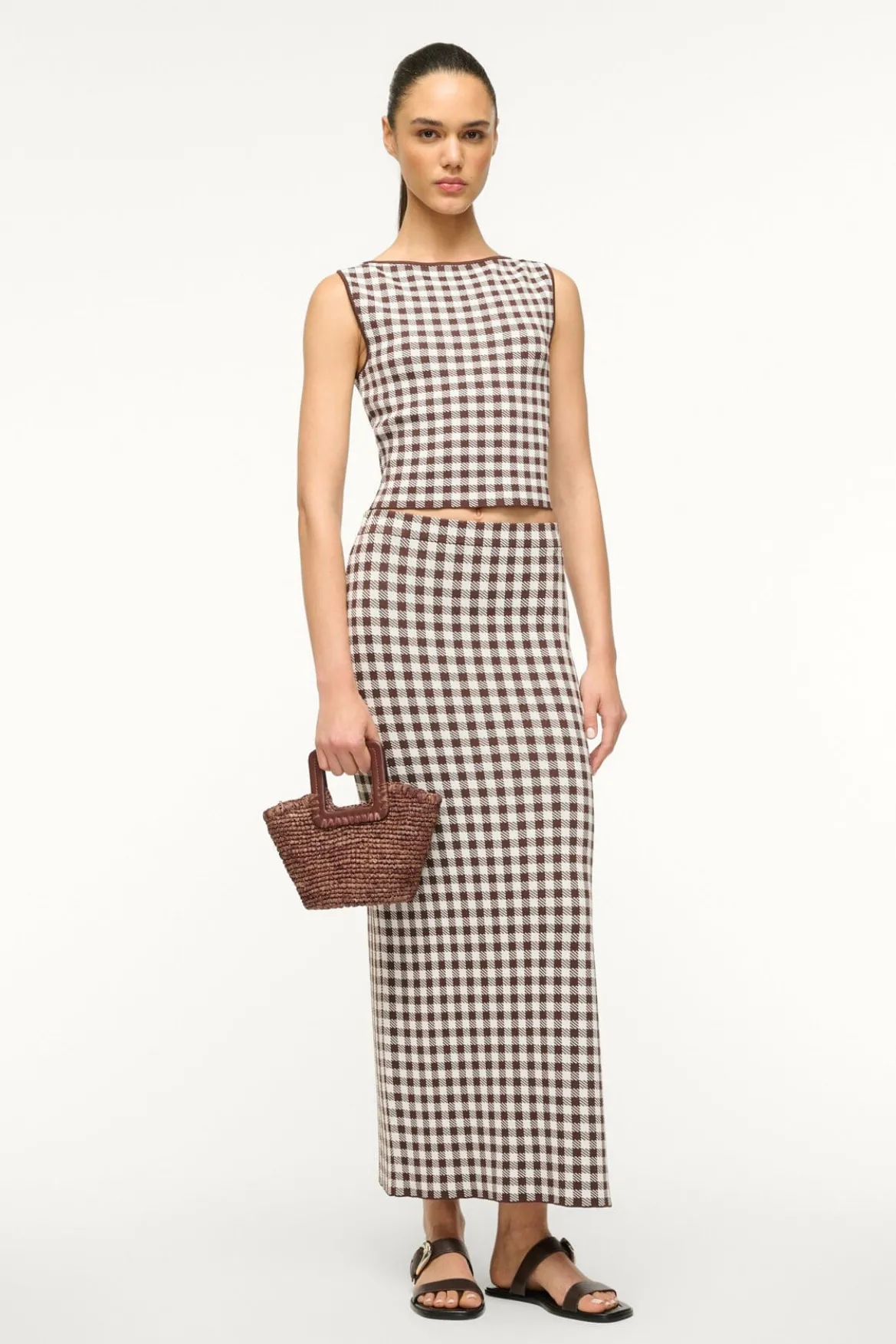 STAUD SHIRLEY RAFFIA MINI BUCKET MAHOGANY